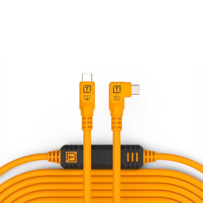 Tether Tools Tether Pro 31' (9.4m), USB-C to USB-C, Straight to Right, High Visibility Orange