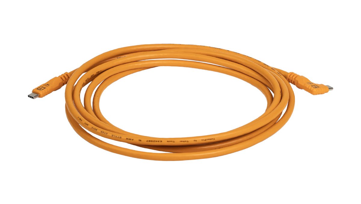 Tether Tools TetherPro Optima 10G USB-C, 10' (3m), Straight to Right, High-Visibility Orange