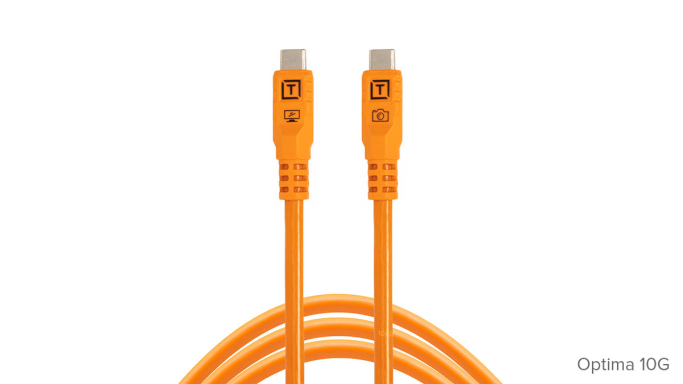 Tether Tools TetherPro Optima 10G USB-C, 10' (3m), Straight to Straight, High-Visibility Orange.
