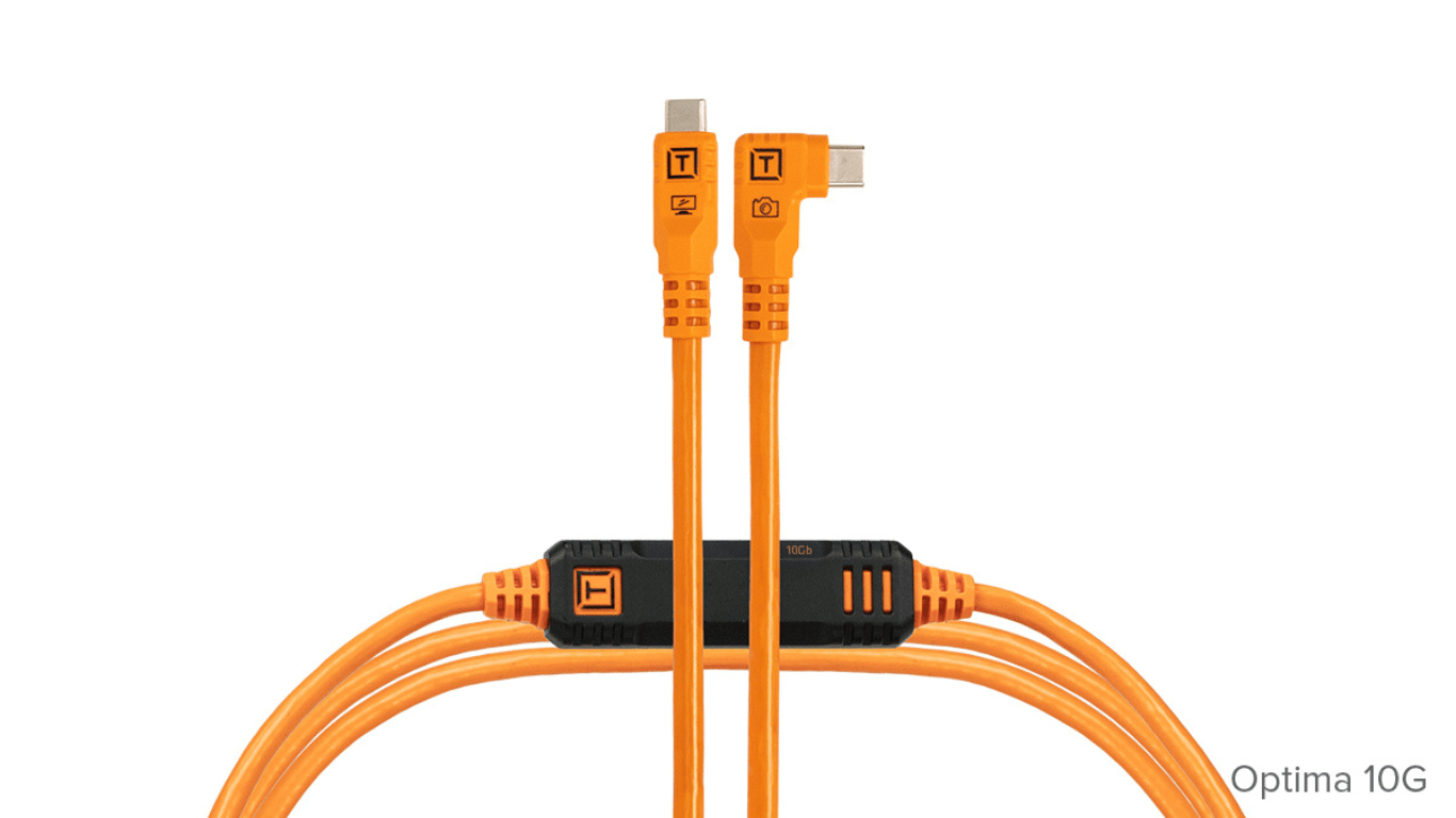 Tether Tools TetherPro Optima 10G USB-C, 15' (4.6m), Straight to Right, High-Visibility Orange