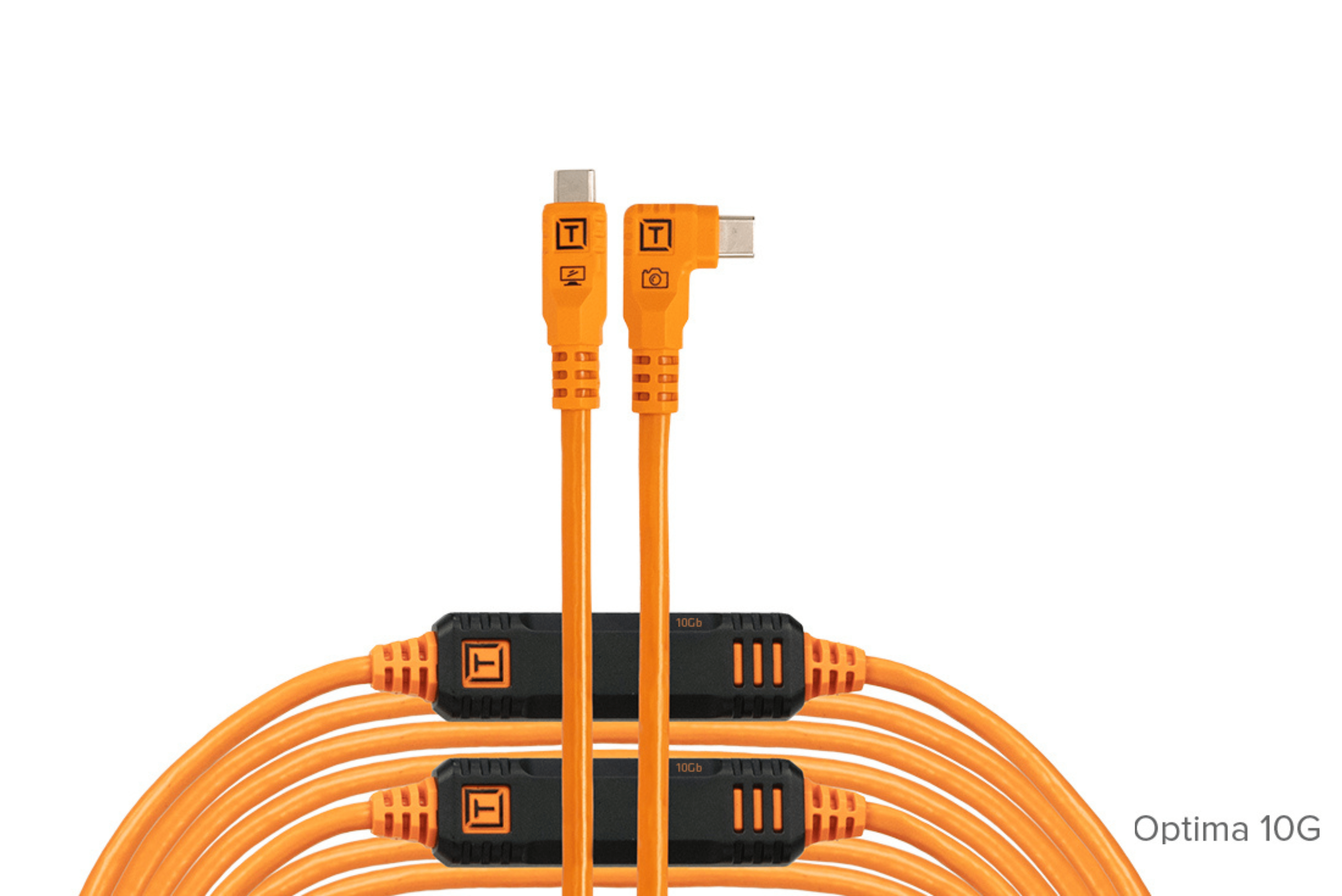 Tether Tools TetherPro Optima 10G USB-C, 31' (9.4m), Straight to Right, High-Visibility Orange