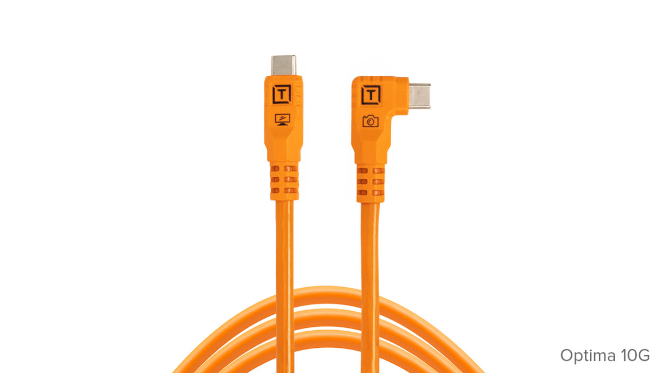 Tether Tools TetherPro Optima 10G USB-C, 6' (1.8m), Straight to Right, High-Visibility Orange