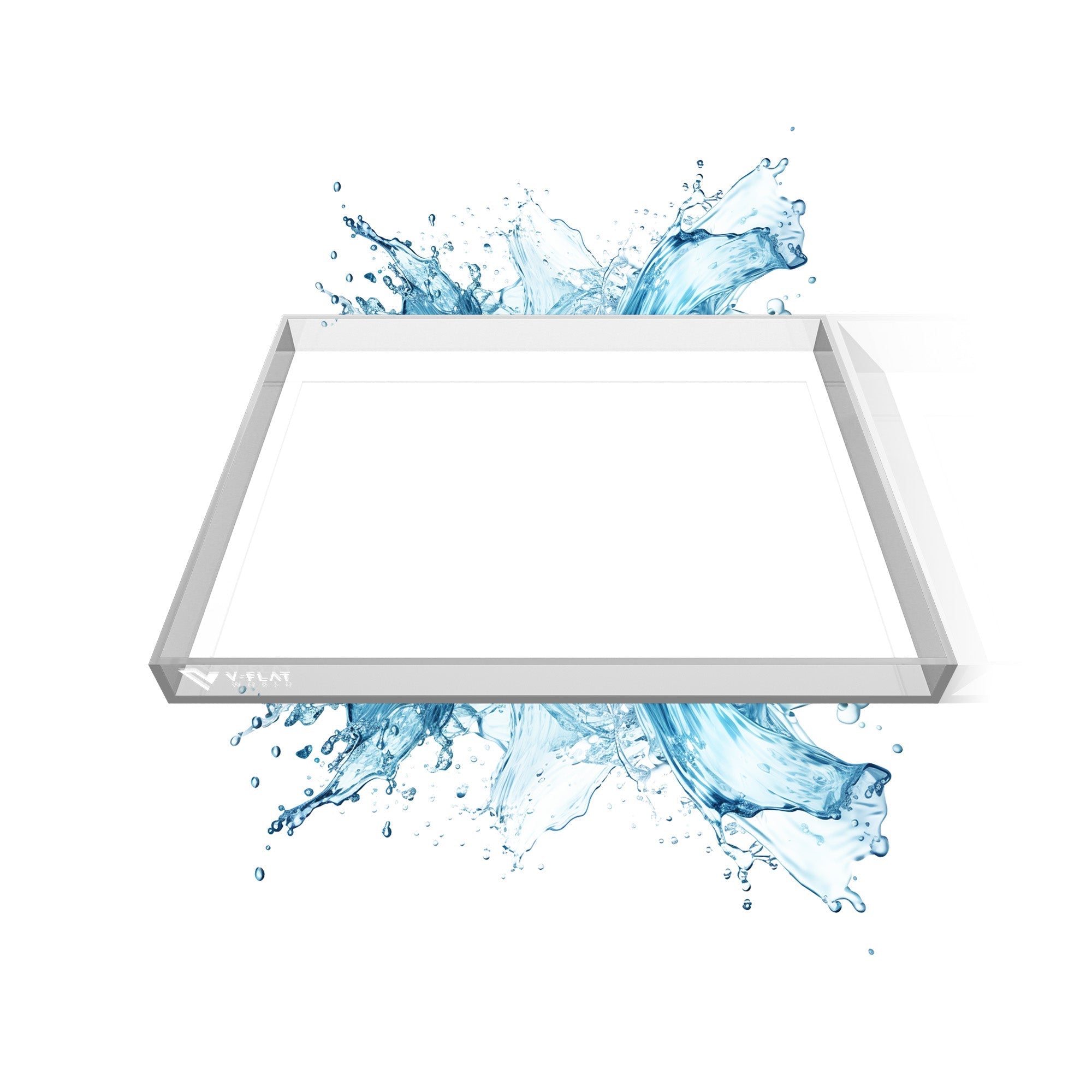V-Flat Aqua Tray (16"x12") shown with water for illustration effect on a white background.