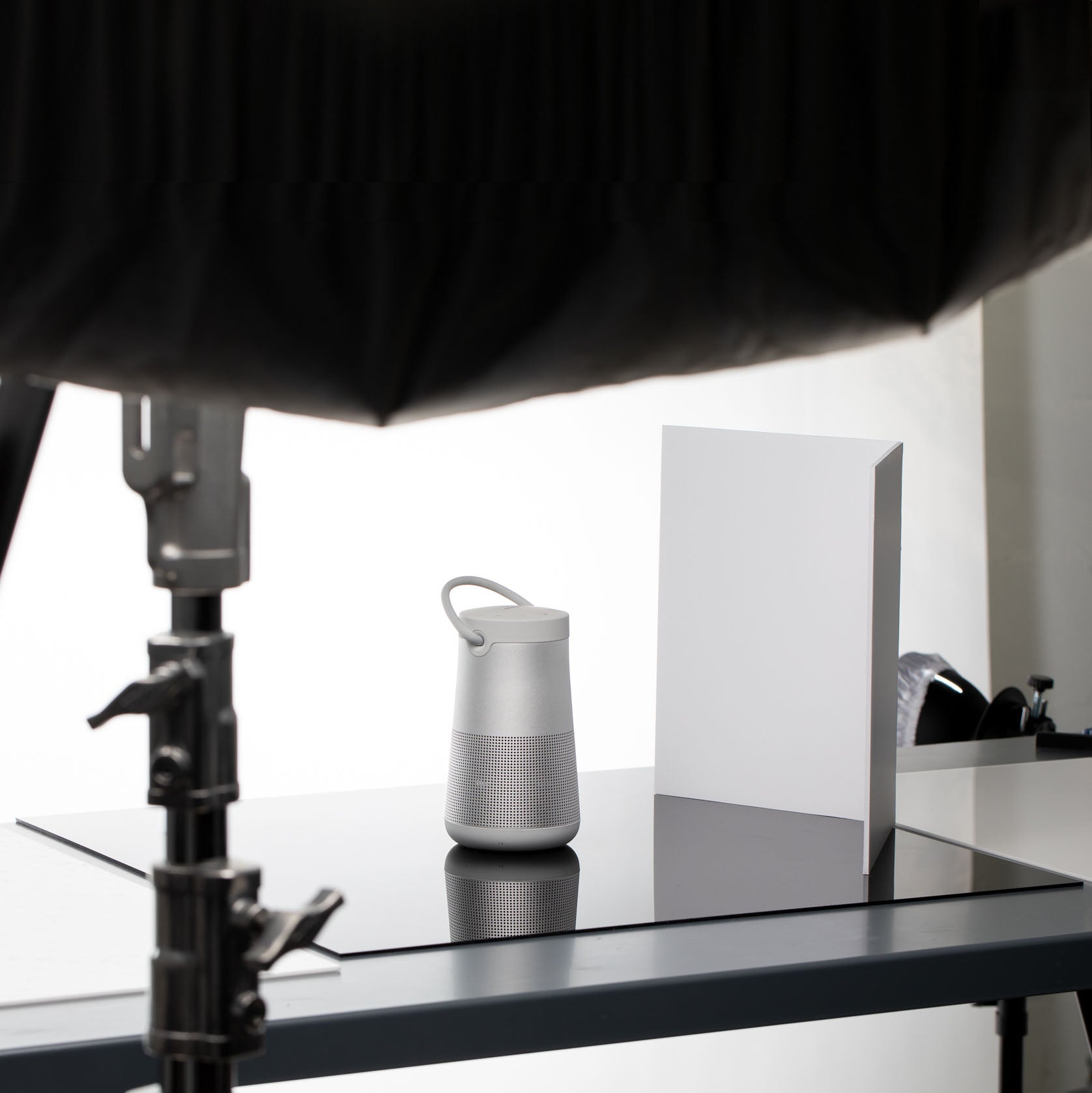 BTS image using a V-Flat Black Gloss/Black Matte - XL Duo Board.