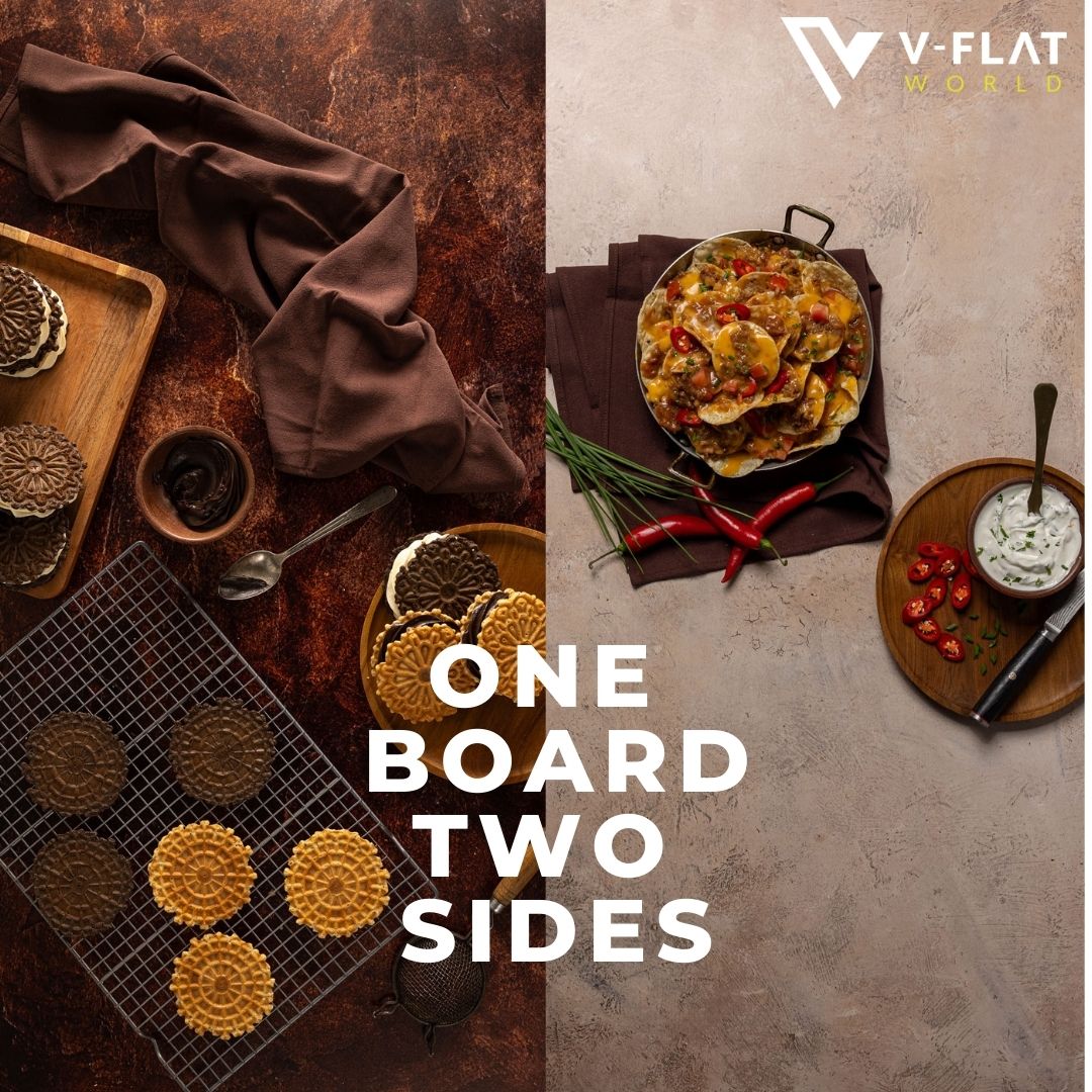 V-Flat Dark Roast/Moroccan Mud - XL Duo Board with both sides shown.