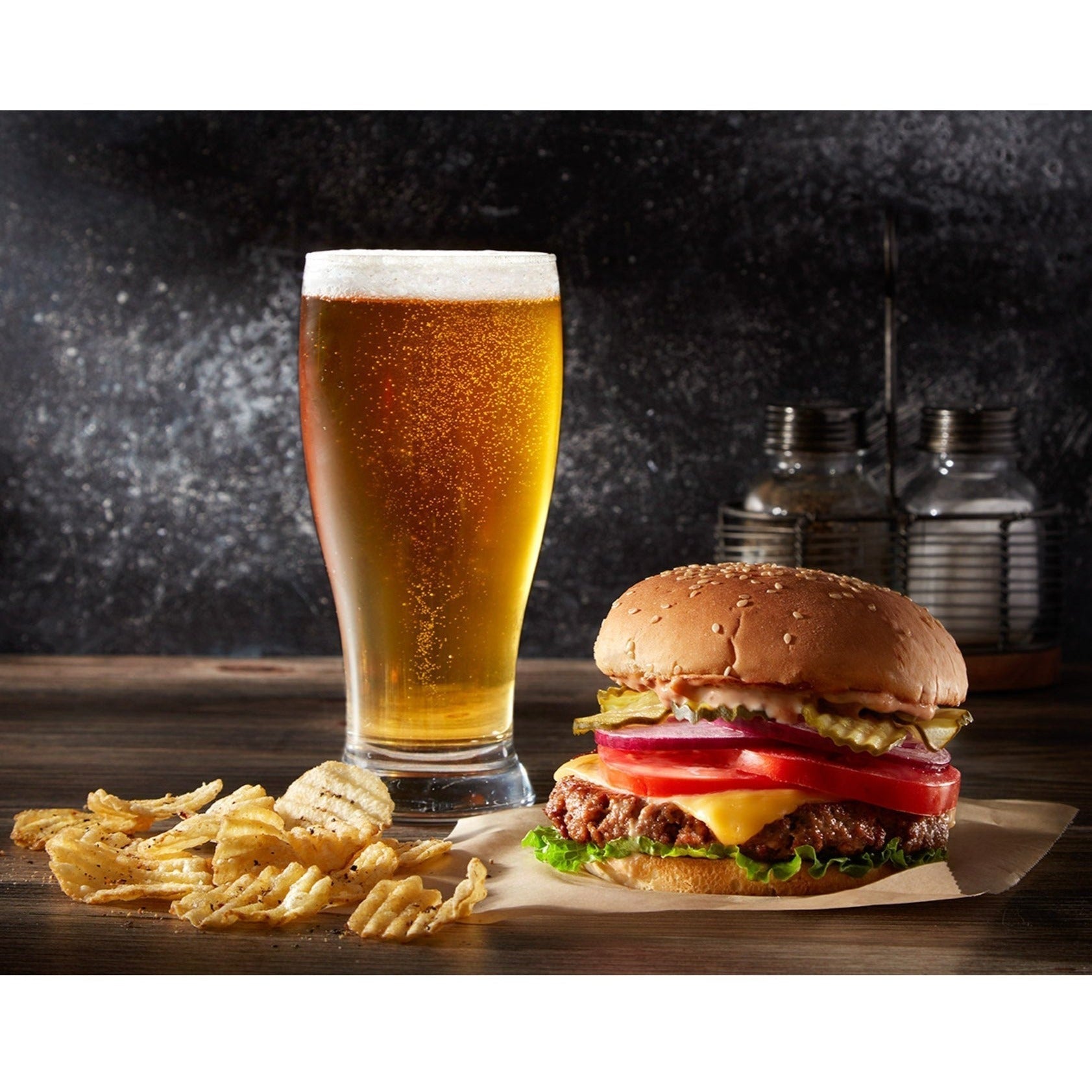 V-Flat Grey Chalk/Dark Chalk Duo Board with food and drink shown.