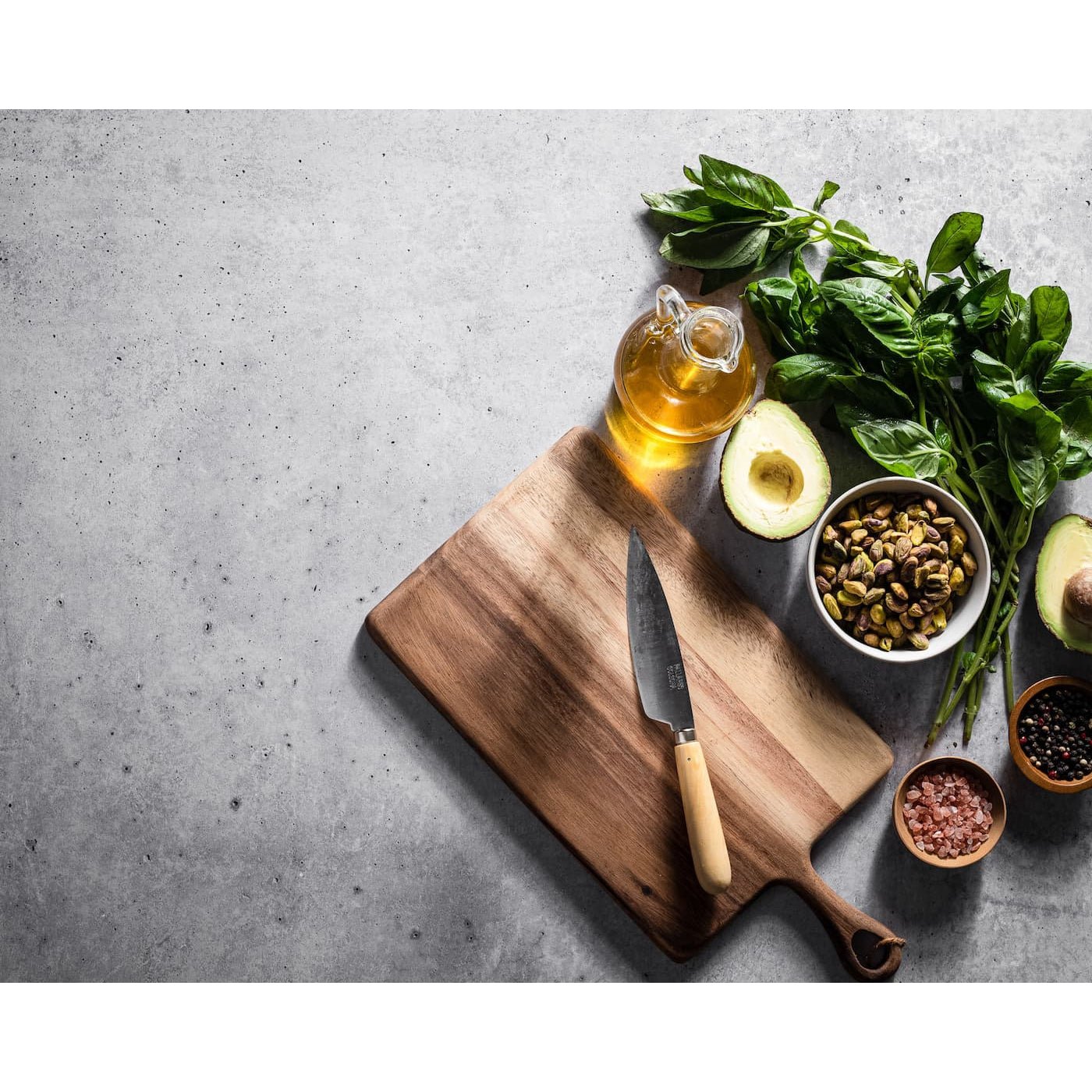 V-Flat Iced Concrete/Midnight Cement - XL Duo Board with kitchen items pictured.