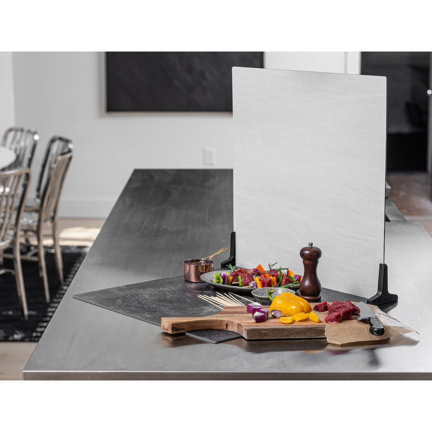 V-Flat Linen White/Linen Cream Duo Board on a kitchen tabletop.