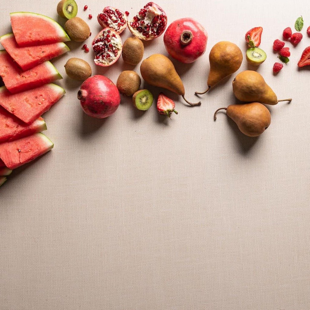 Final outcome using the V-Flat Linen White/Linen Cream - XL Duo Board with fresh fruit pictured.