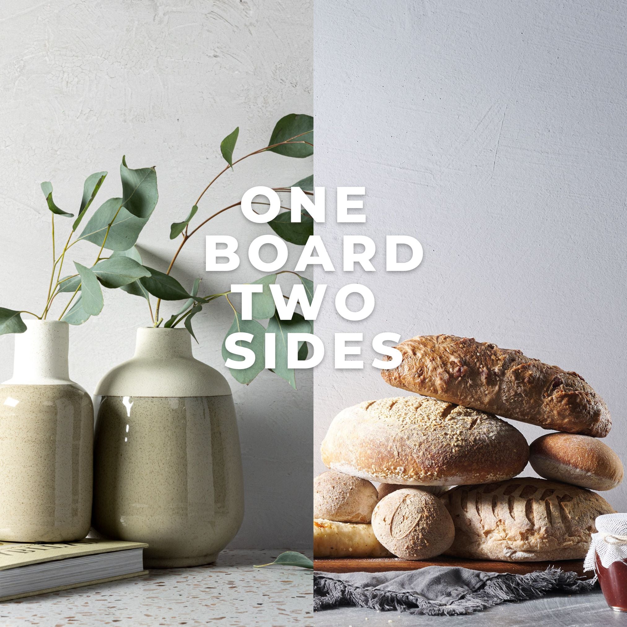 Both colour options for the V-Flat Raw Concrete/Vintage Plaster Duo Board being showcased.