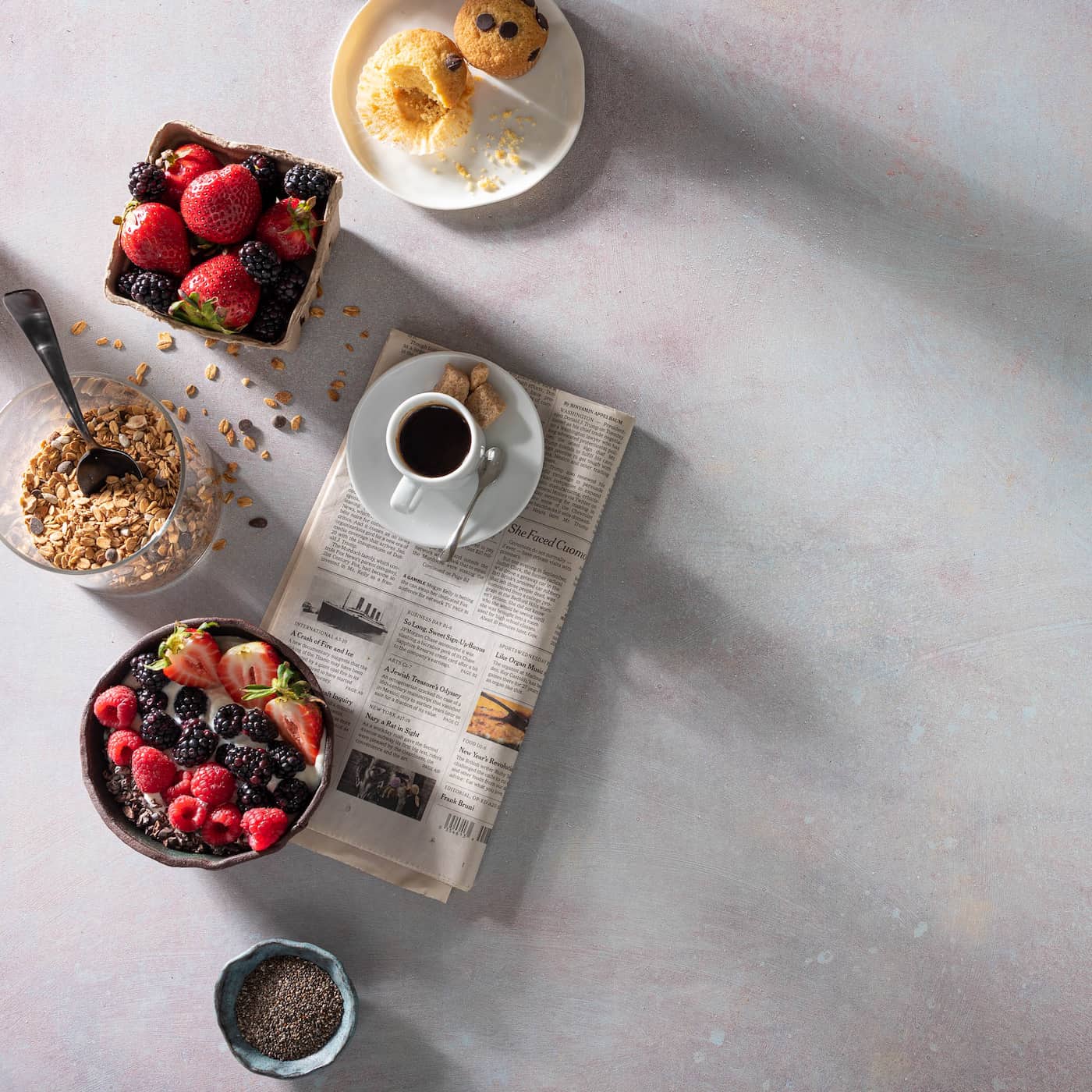 Rosé Hue/Washed Pigment shown with breakfast items.