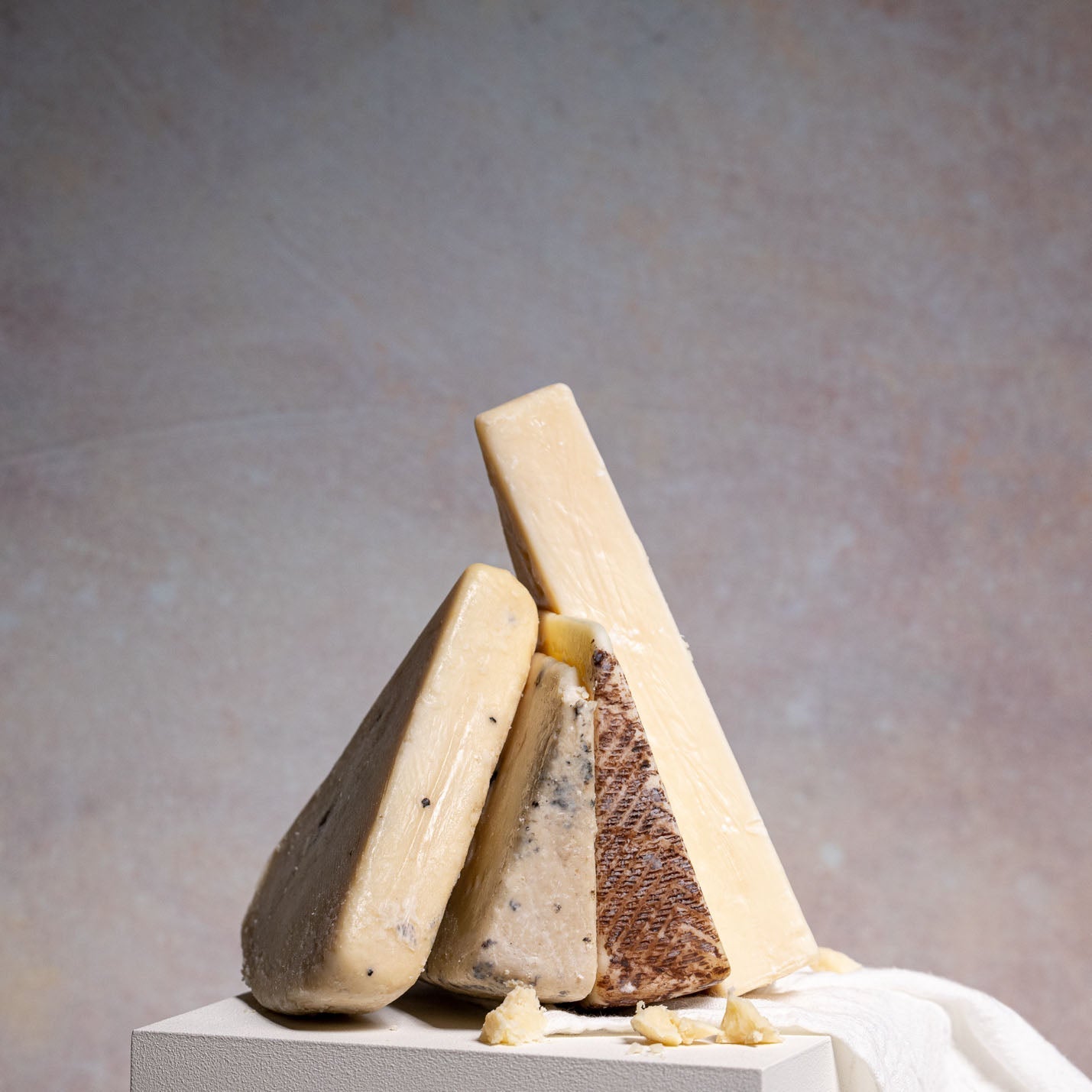 V-Flat Rosé Hue/Washed Pigment - XL Duo Board with a selection of cheese being shown.