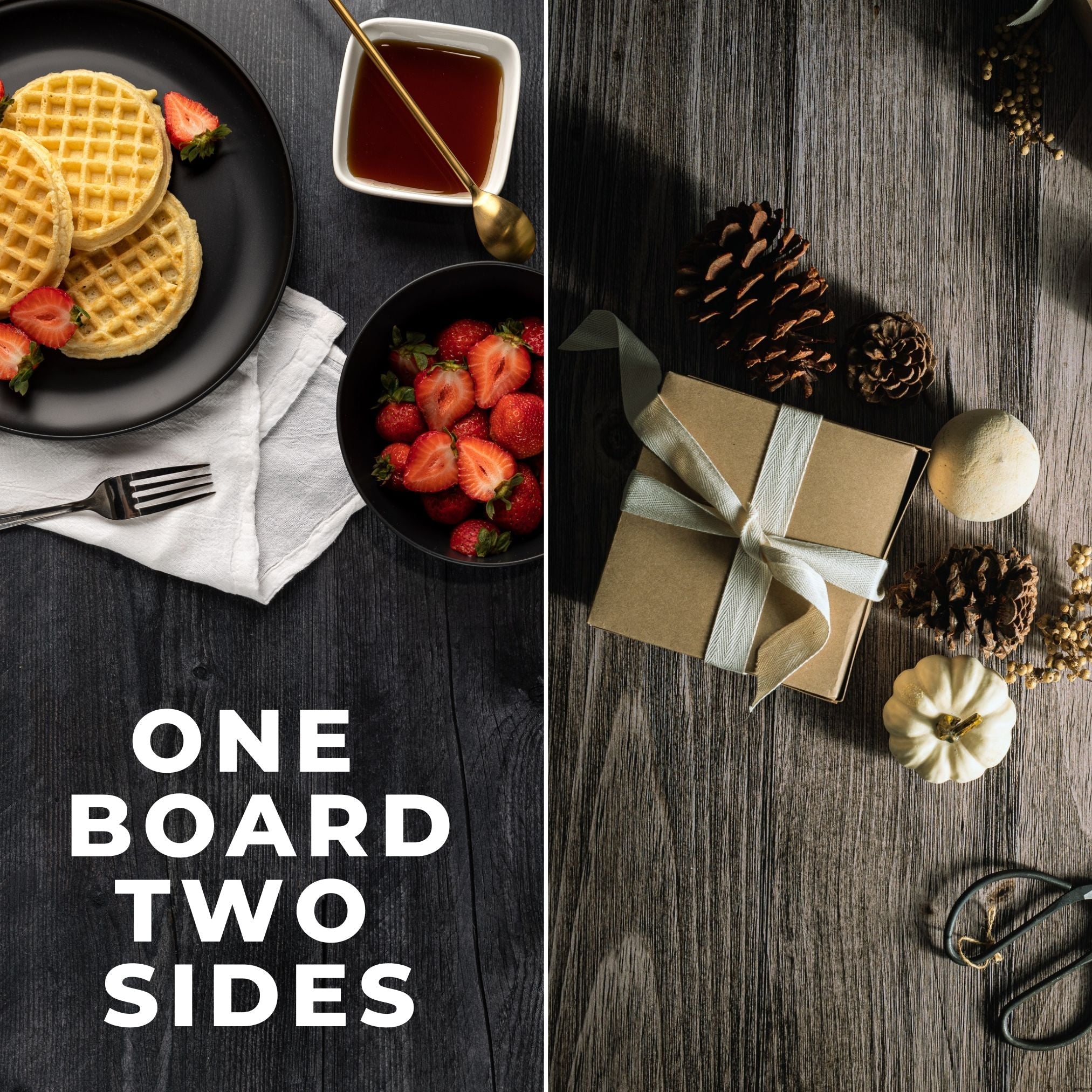 V-Flat Vintage Oak/Ink Hardwood - XL Duo Board with both sides shown.