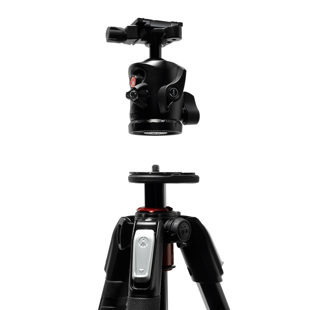 Manfrotto X-PRO ball tripod head elevated off the tripod.