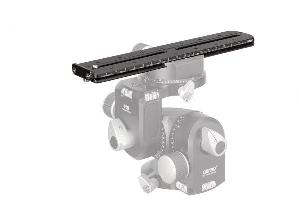 Cambo QR-XL Long Plate shown fixed onto a greyed-out Cambo Precision Geared Head.