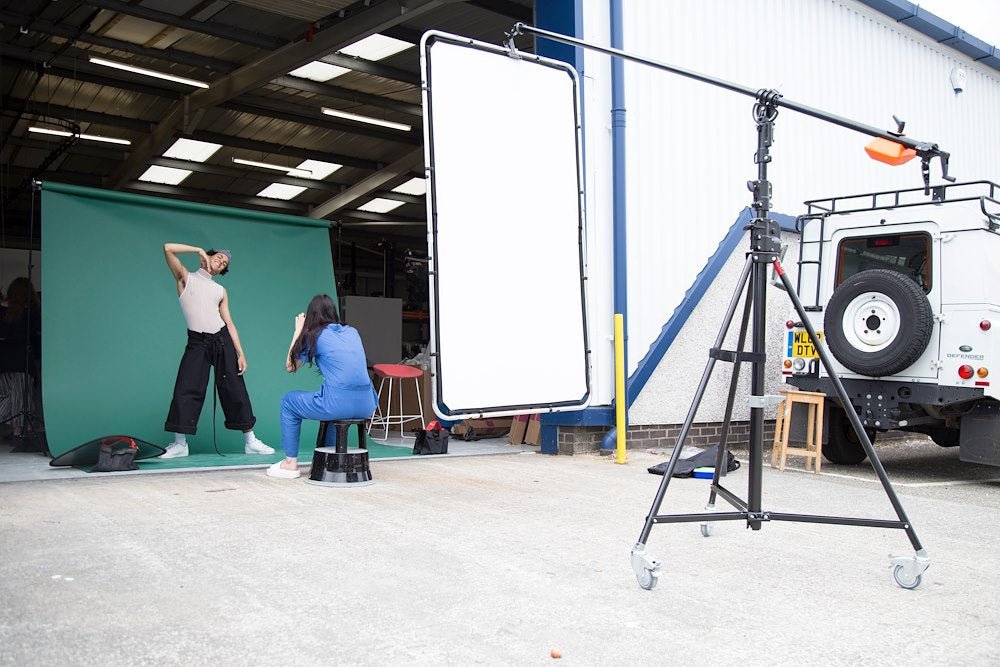 Studio setup with the Spruce Green Seamless Background Paper in use.