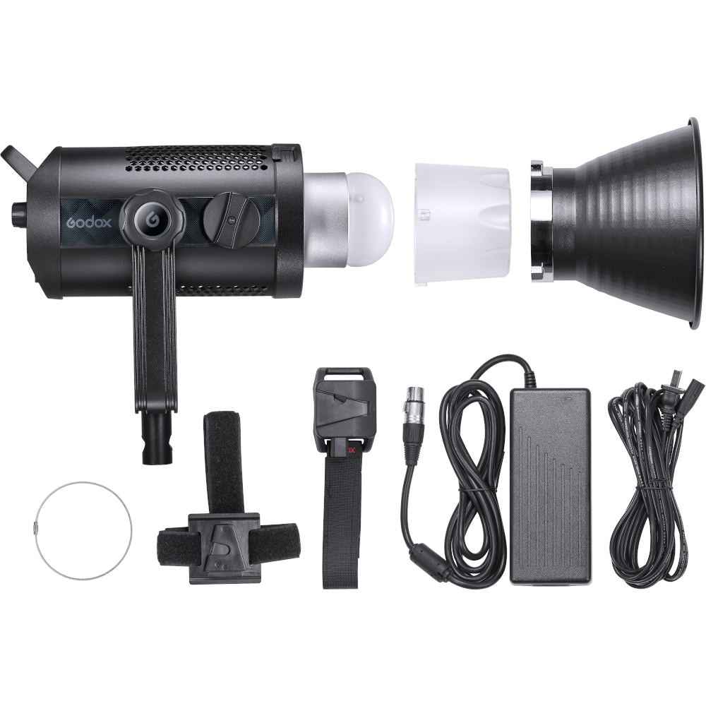 Layflat image of the Godox SZ200Bi kit including all contents.