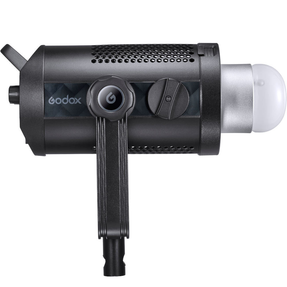 Godox SZ200Bi LED Bi-Coloured light showing the supplied standard reflector, right hand view showing the zoomable feature.