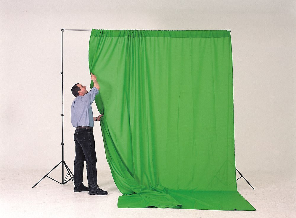 Lastolite Chromakey Curtain 3 x 3.5m Green Shown Being Put Up For Scale.