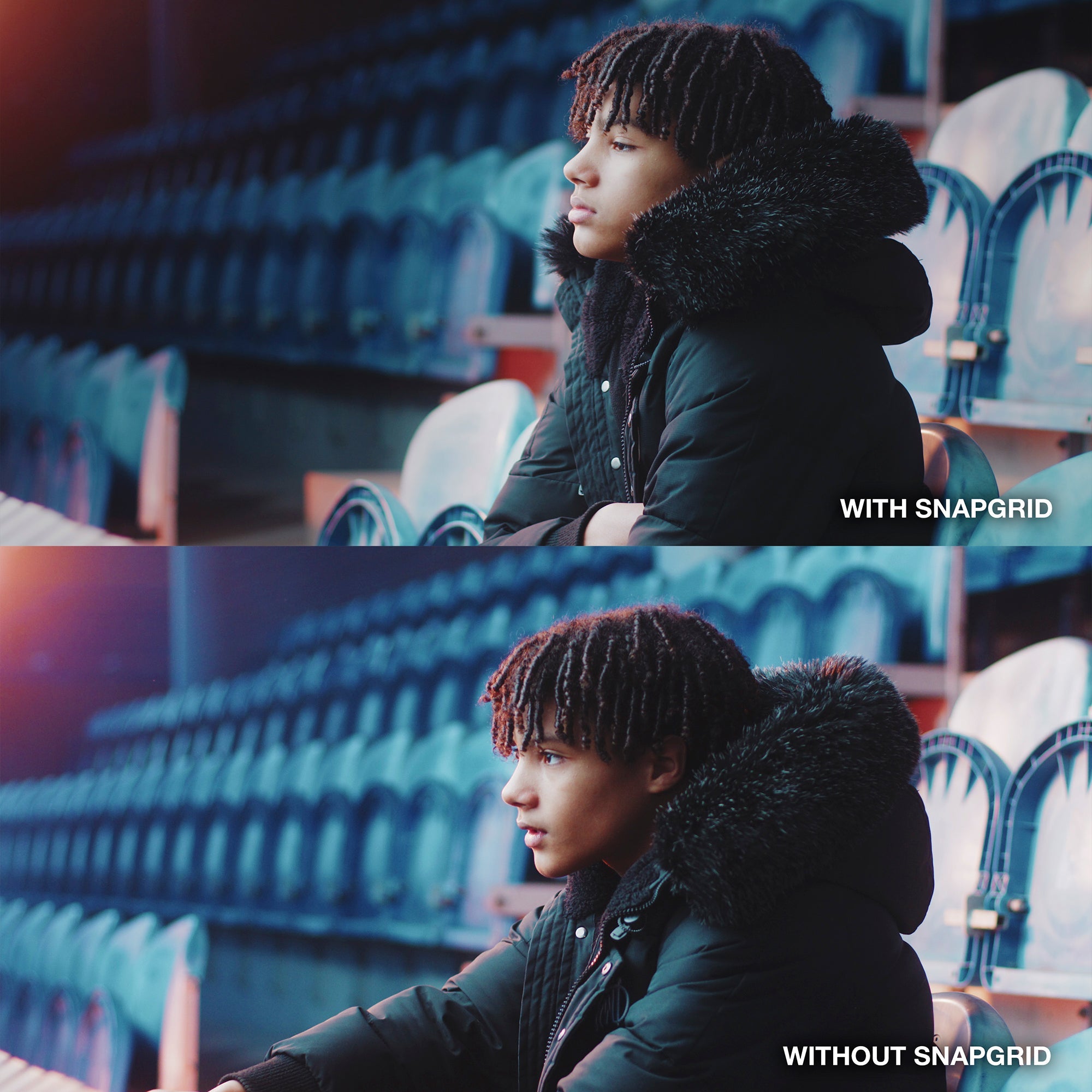 comparison shot with and without the snapgrid