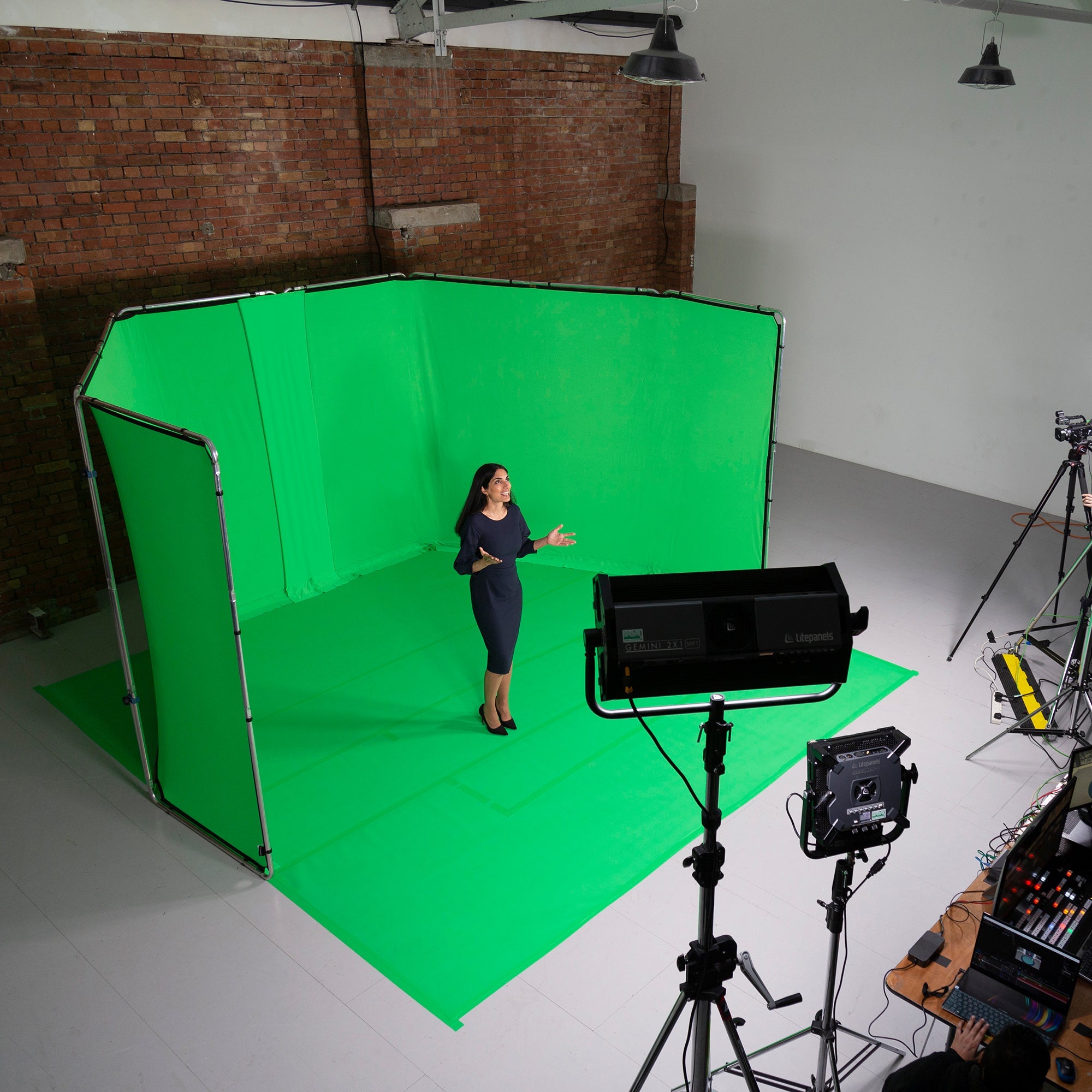 Manfrotto Vinyl Floor Strip being utilised on a studio setup with various light fixtures.