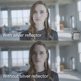 A comparrison image showing the difference between using the silver reflector and not