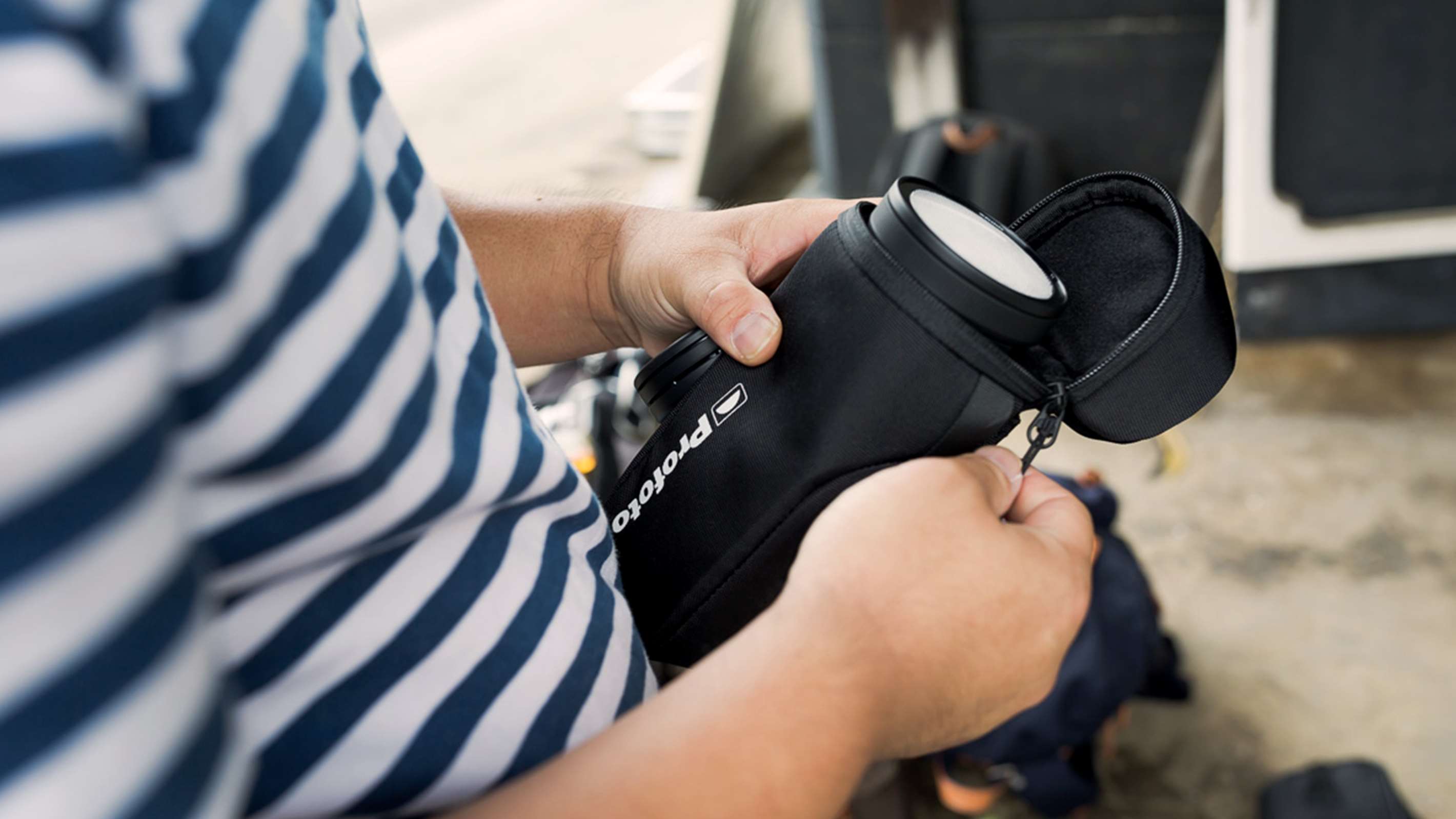 Profoto A10 in its soft carry case.