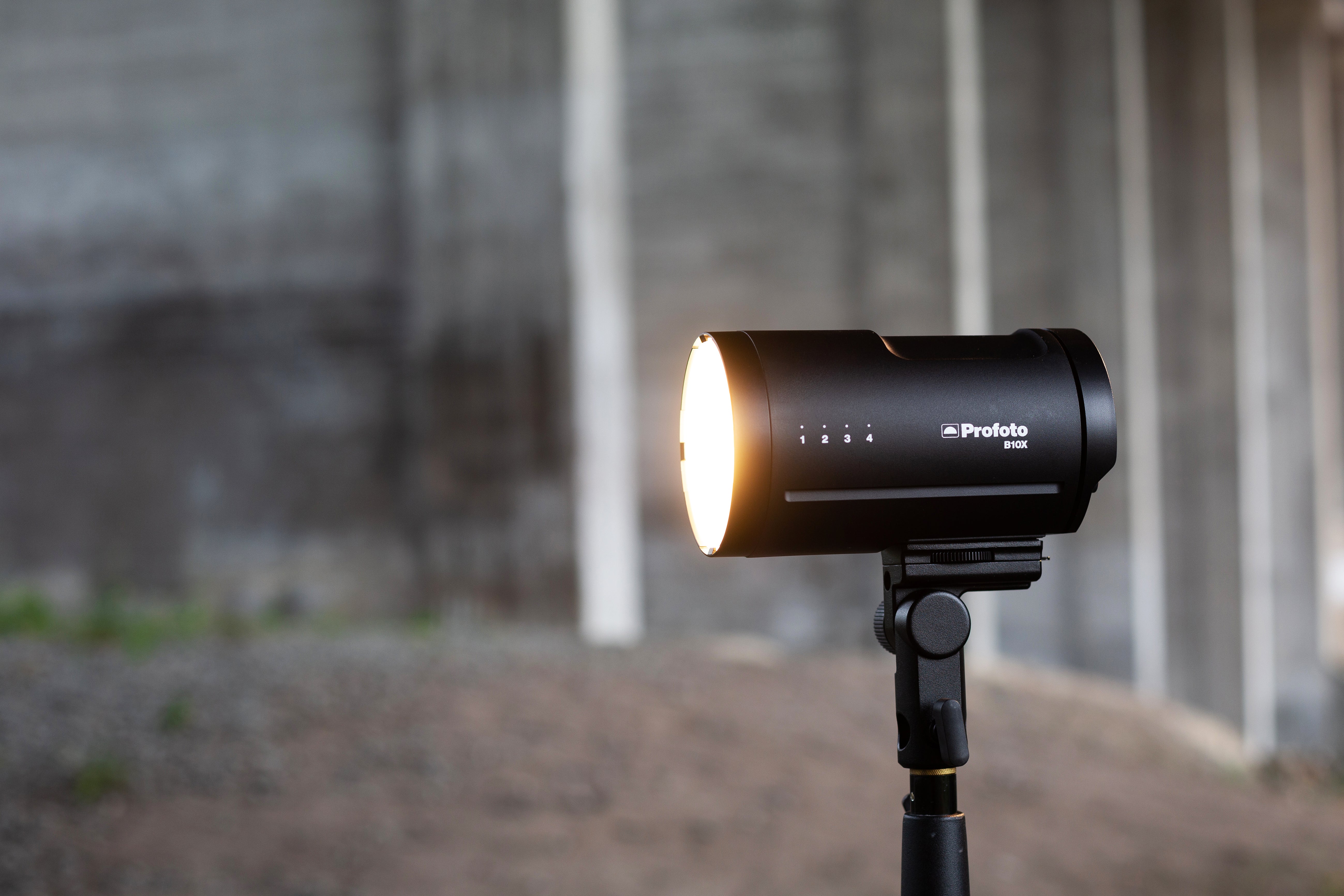 Profoto B10X side view in operation on a photo shoot.