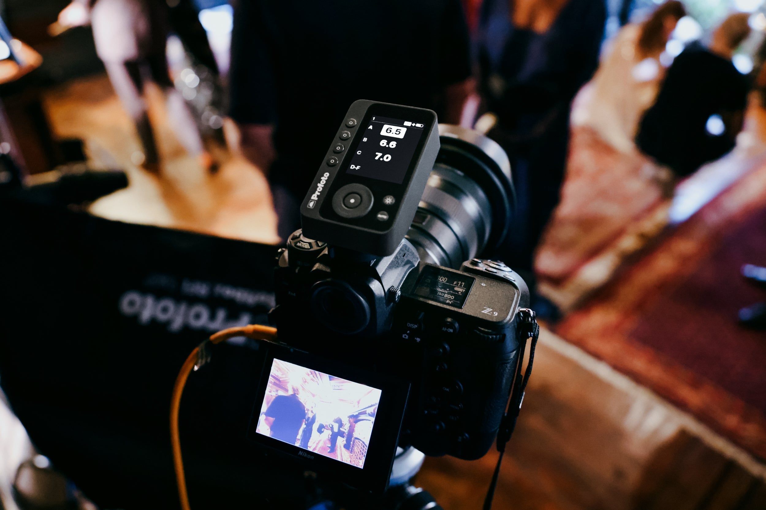 Profoto Connect Pro connected to a camera.