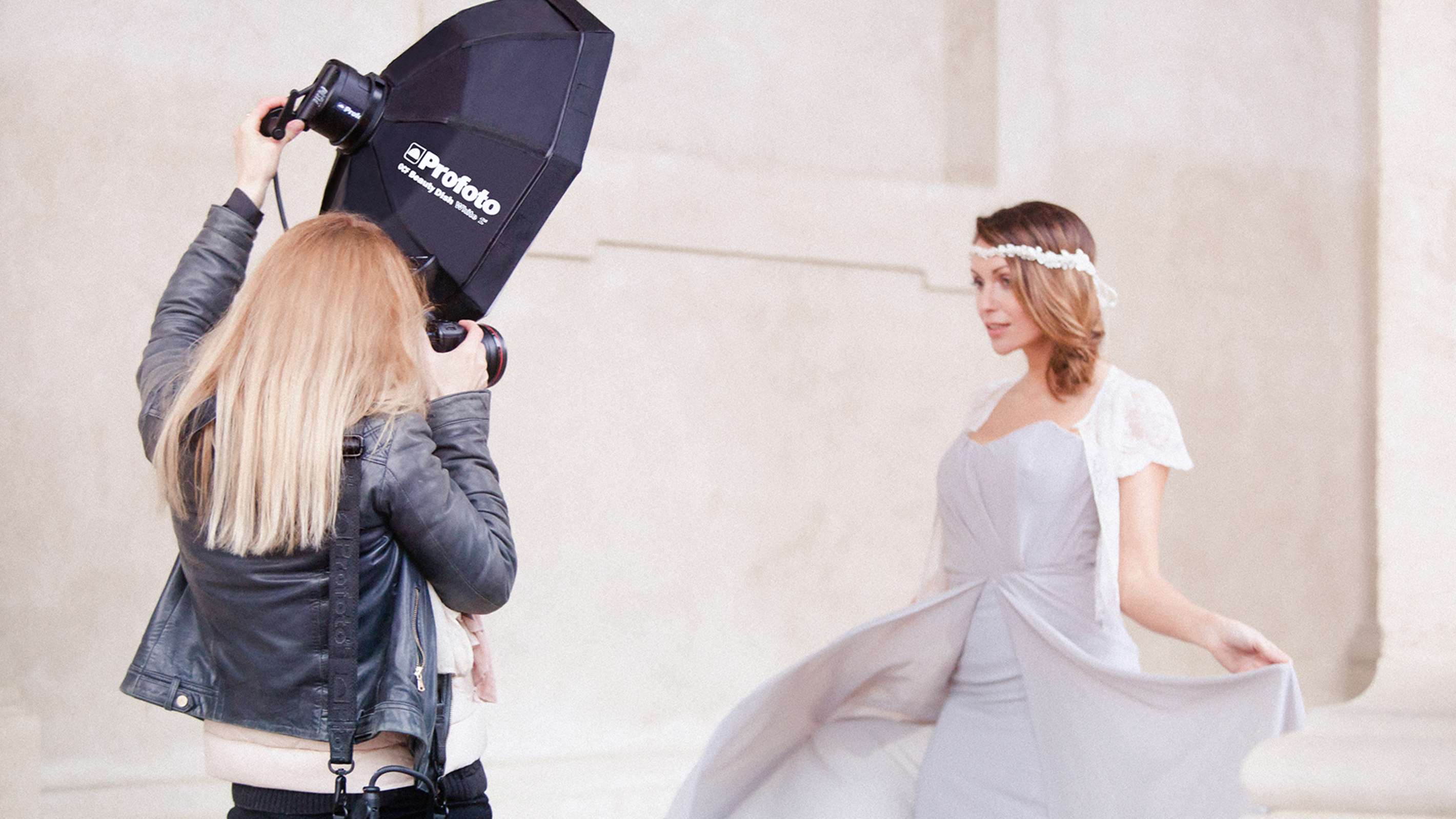 OCF Beauty Dish White 2' being used on a photo shoot