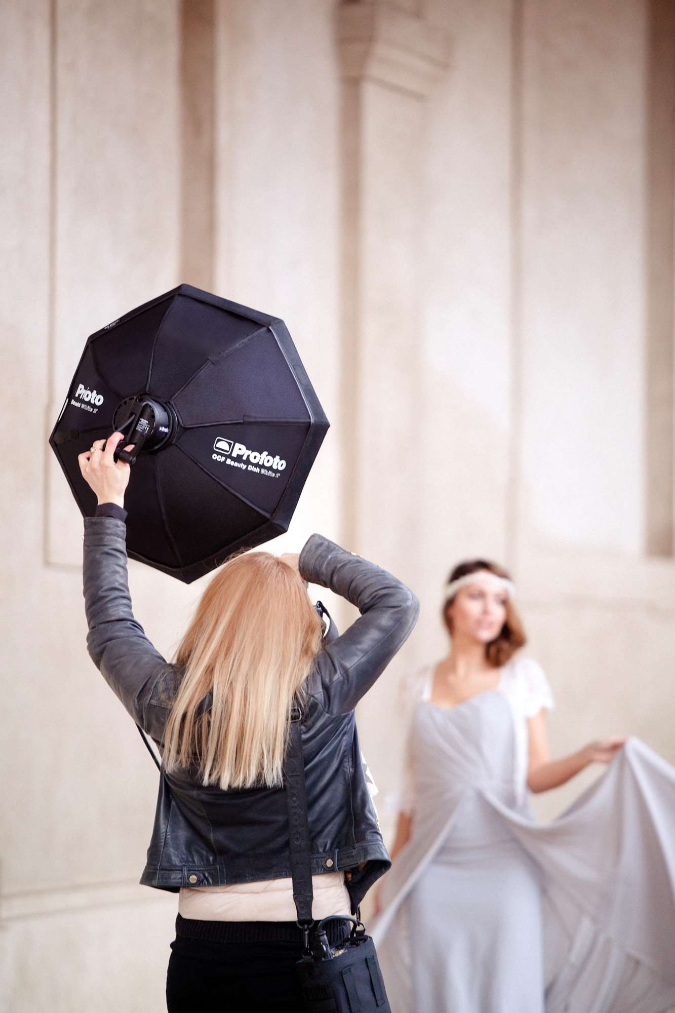 OCF Beauty Dish White 2' being used on a photo shoot