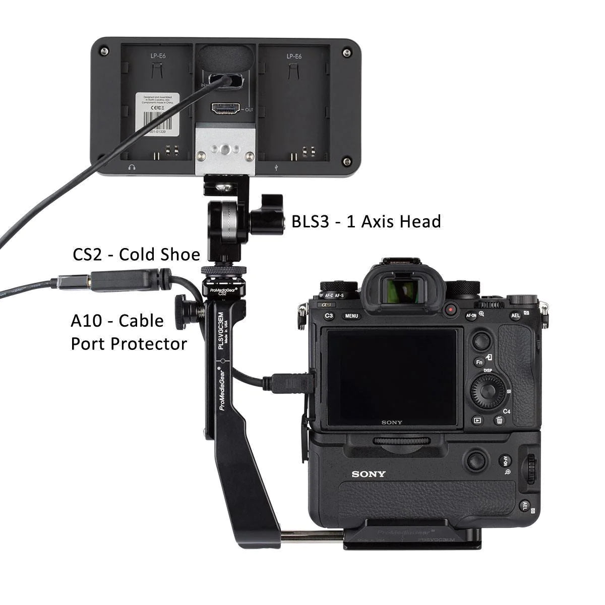 PMG L-Bracket for Sony Alpha A7r Mark IV and a9 Mark II with VG-C4EM Vertical Battery Grip, Arca-Type, SS2 Strap Port