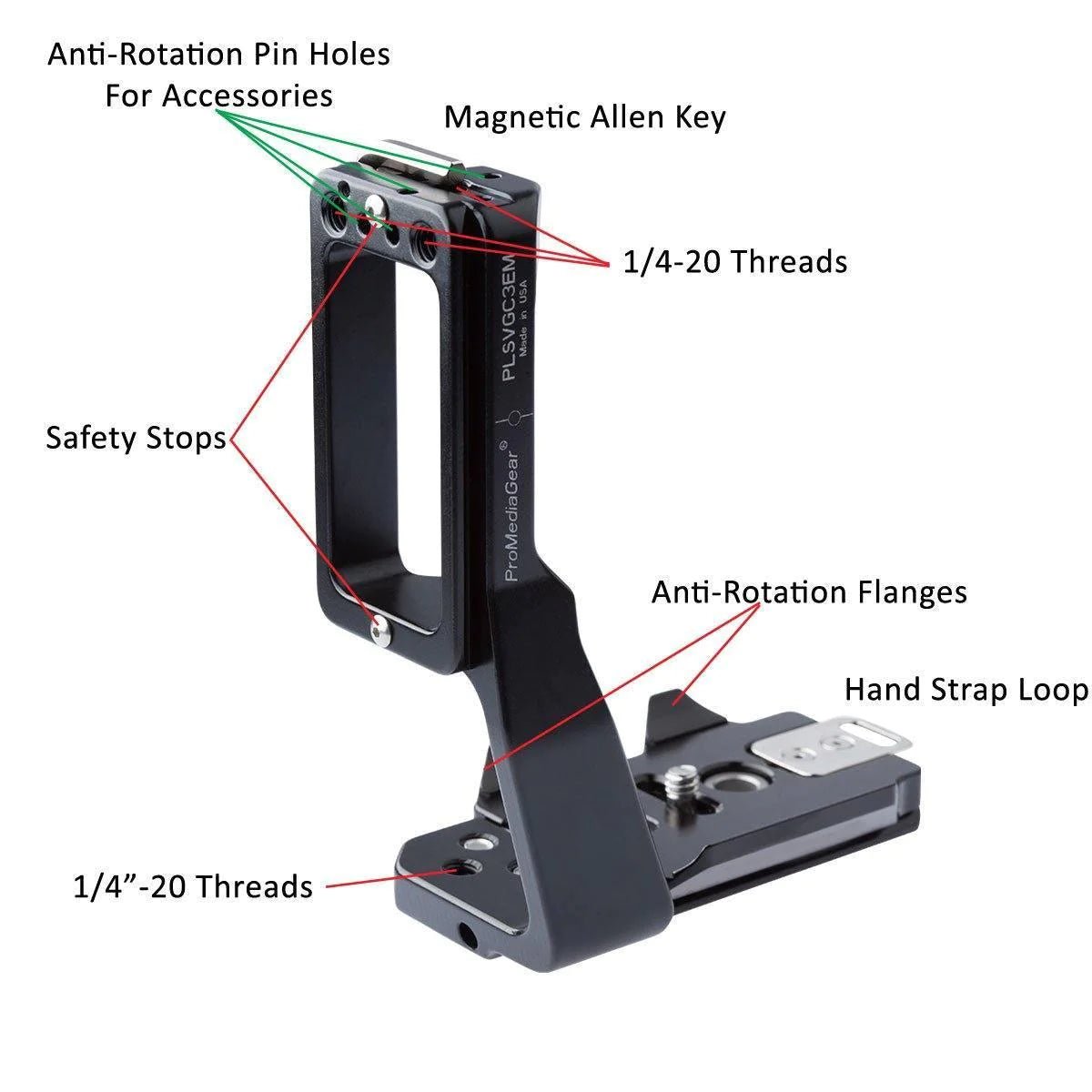 PMG L-Bracket for Sony Alpha A7r Mark IV and a9 Mark II with VG-C4EM Vertical Battery Grip, Arca-Type, SS2 Strap Port