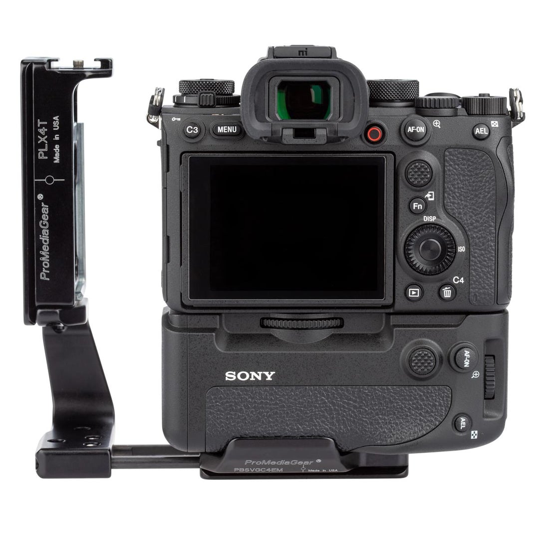ProMediaGear PLSX4T L-Bracket L-Plate for Sony Alpha a1 with VG-C4EM Vertical Battery Grip, Arca-Type, SS2 Strap Port