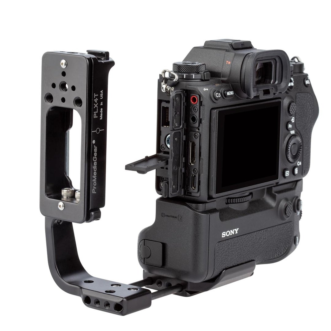 ProMediaGear PLSX4T L-Bracket L-Plate for Sony Alpha a1 with VG-C4EM Vertical Battery Grip, Arca-Type, SS2 Strap Port