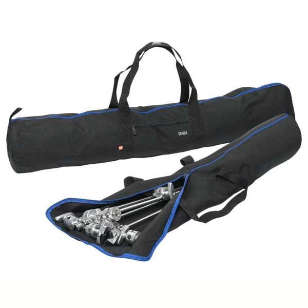 Lightweight Tena lighting stand cary case, dual image showing the bad empty and full of Grip Equipment.