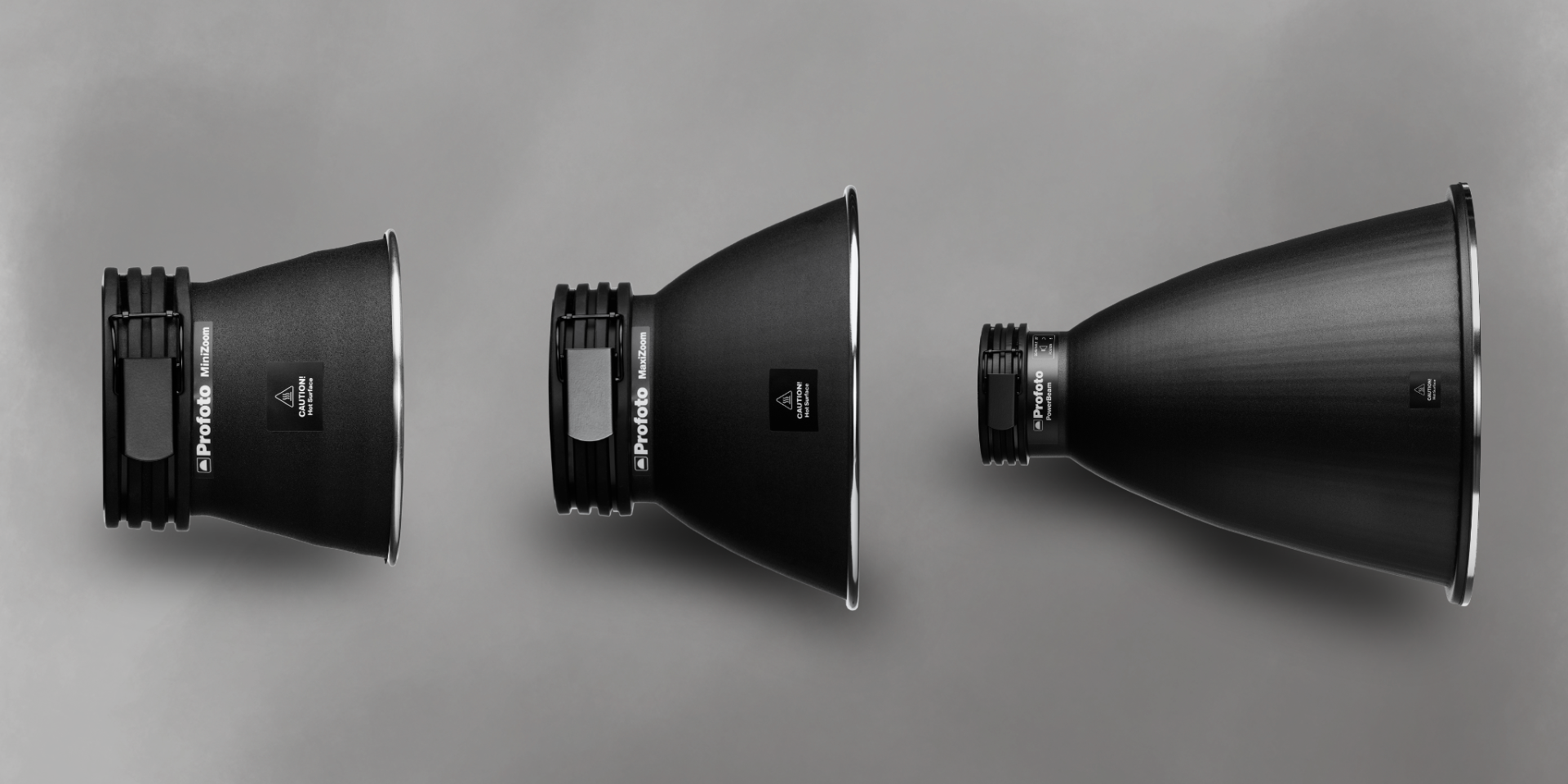 Depiction of the Profoto Hard Reflectors on a grey background.