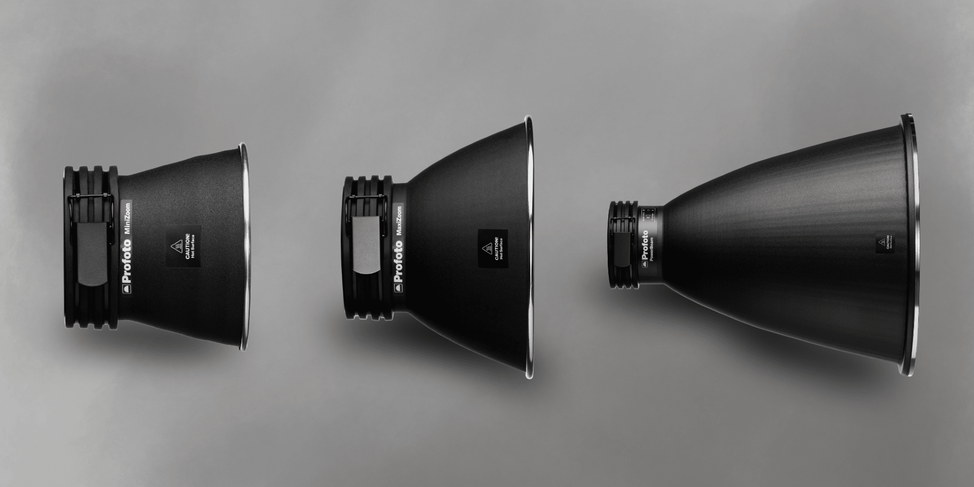 Depiction of the Profoto Hard Reflectors on a grey background.