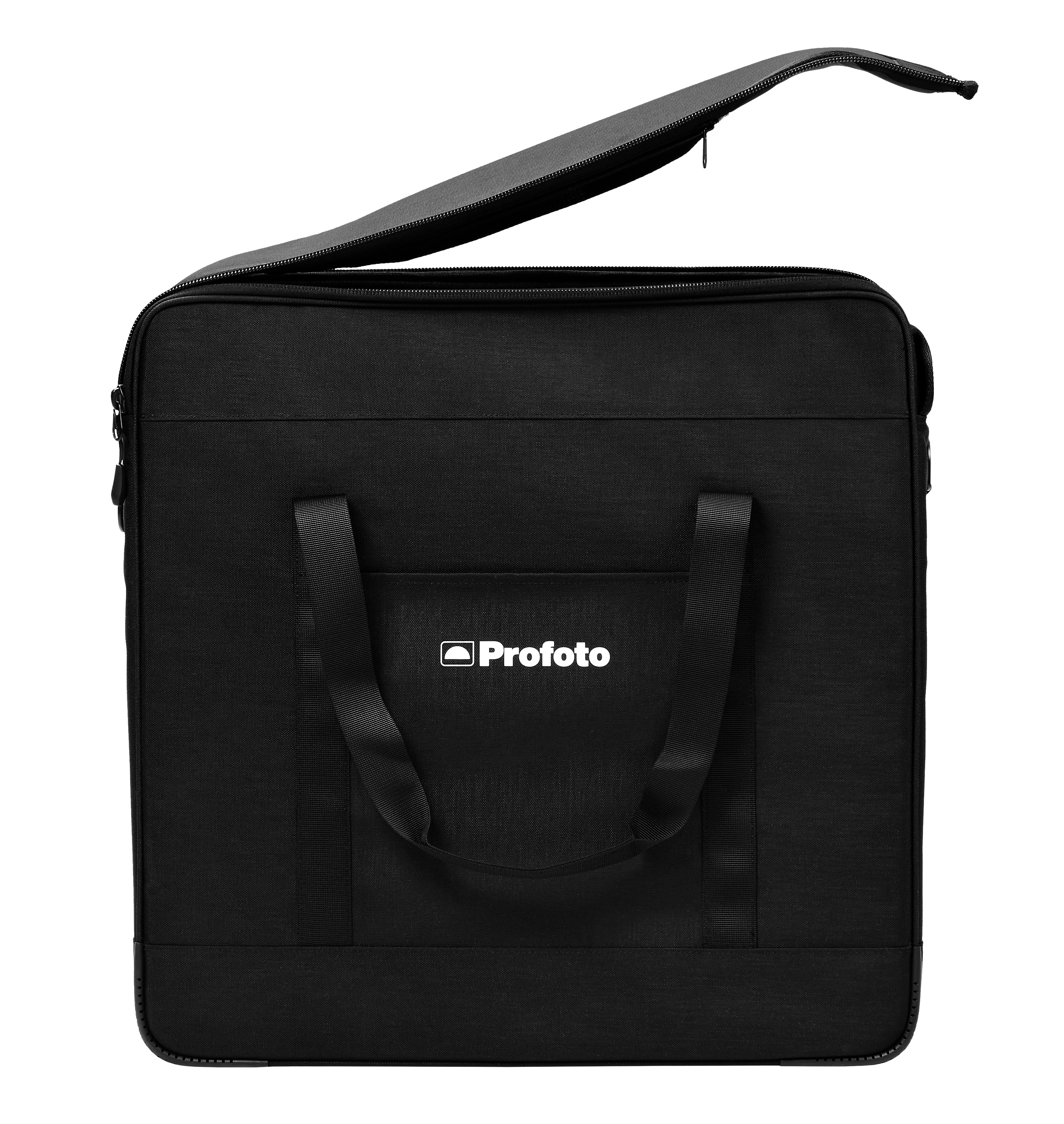 Black carrying case with Profoto logo on a white background shown with the lid open. 