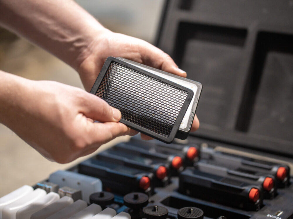 Aputure MC Pro shown with Grid being applied