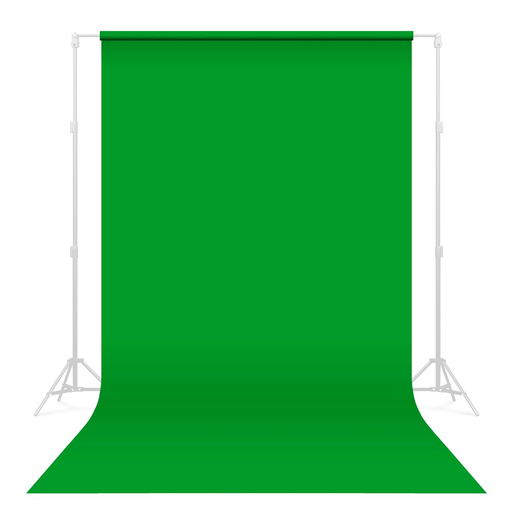 Green Seamless Background paper ideal for  content creation, shown on optional background support kit that can be purchased separately. 