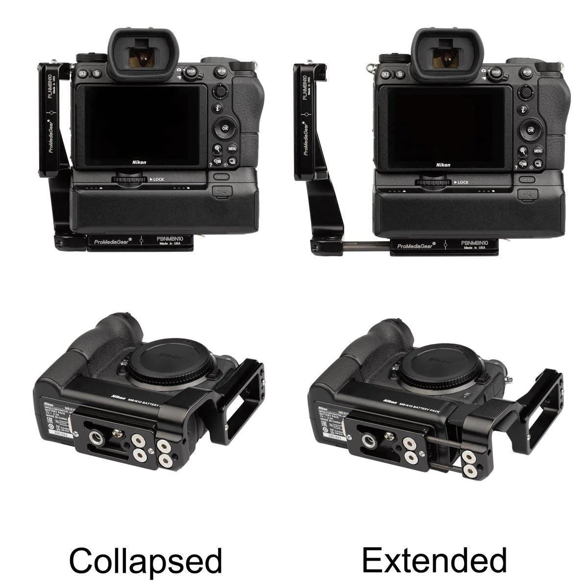 ProMediaGear L-Bracket plate for Nikon Z6 and Z7 Original and Mark II with MB-N10 Battery Pack Grip - QD port PLNMBN10