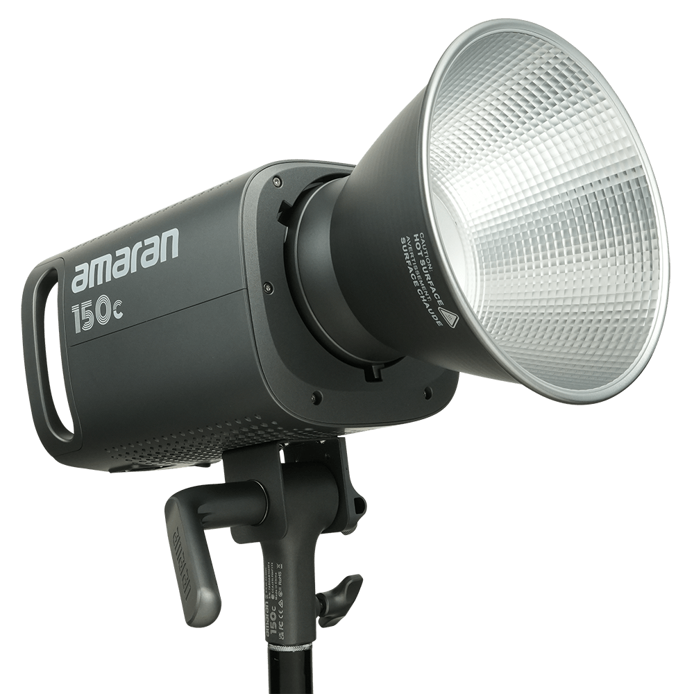 Amaran 150c LED CoB Light on a transparent background with standard kit reflector.