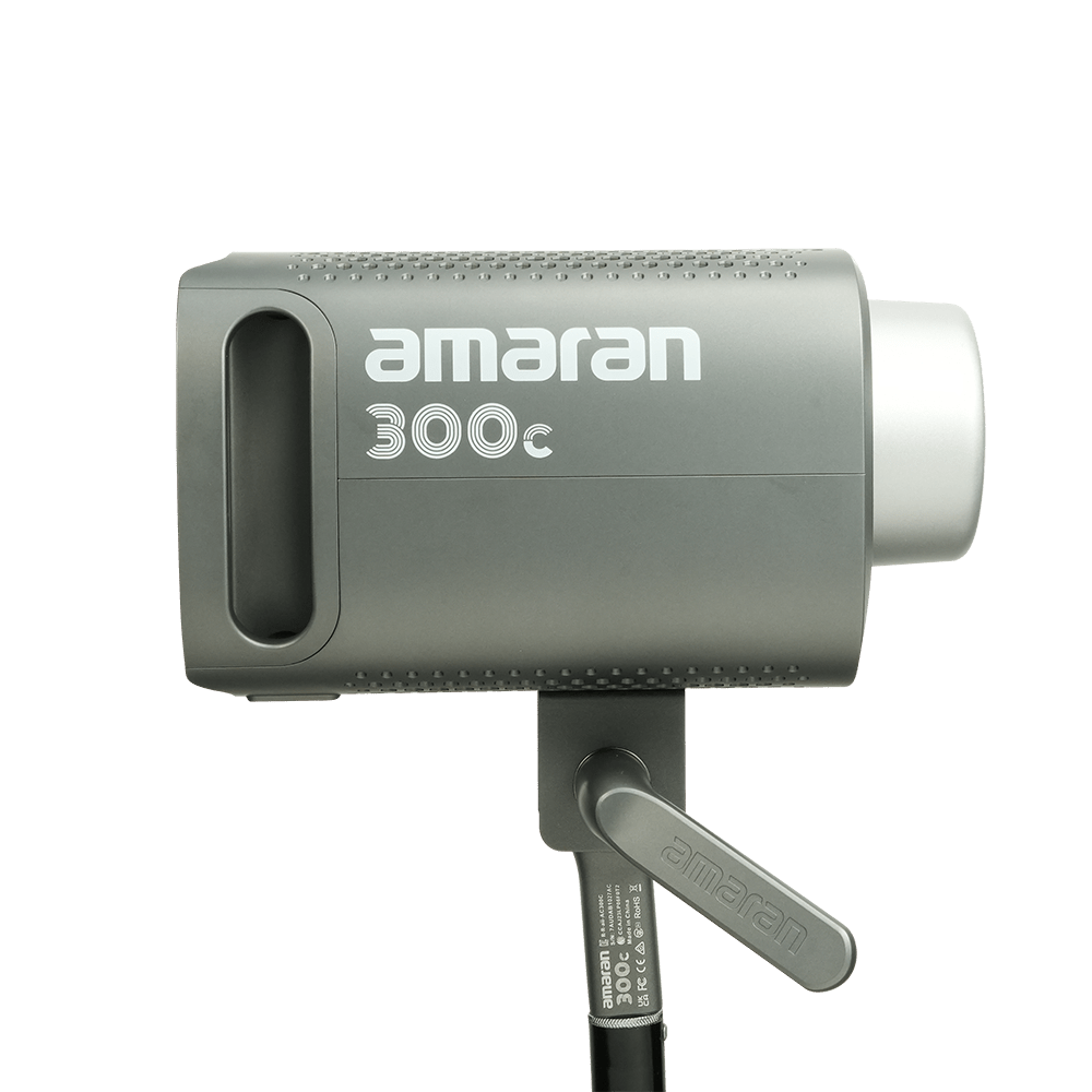 Side view of Amaran 300c LED CoB Light on a stand. 