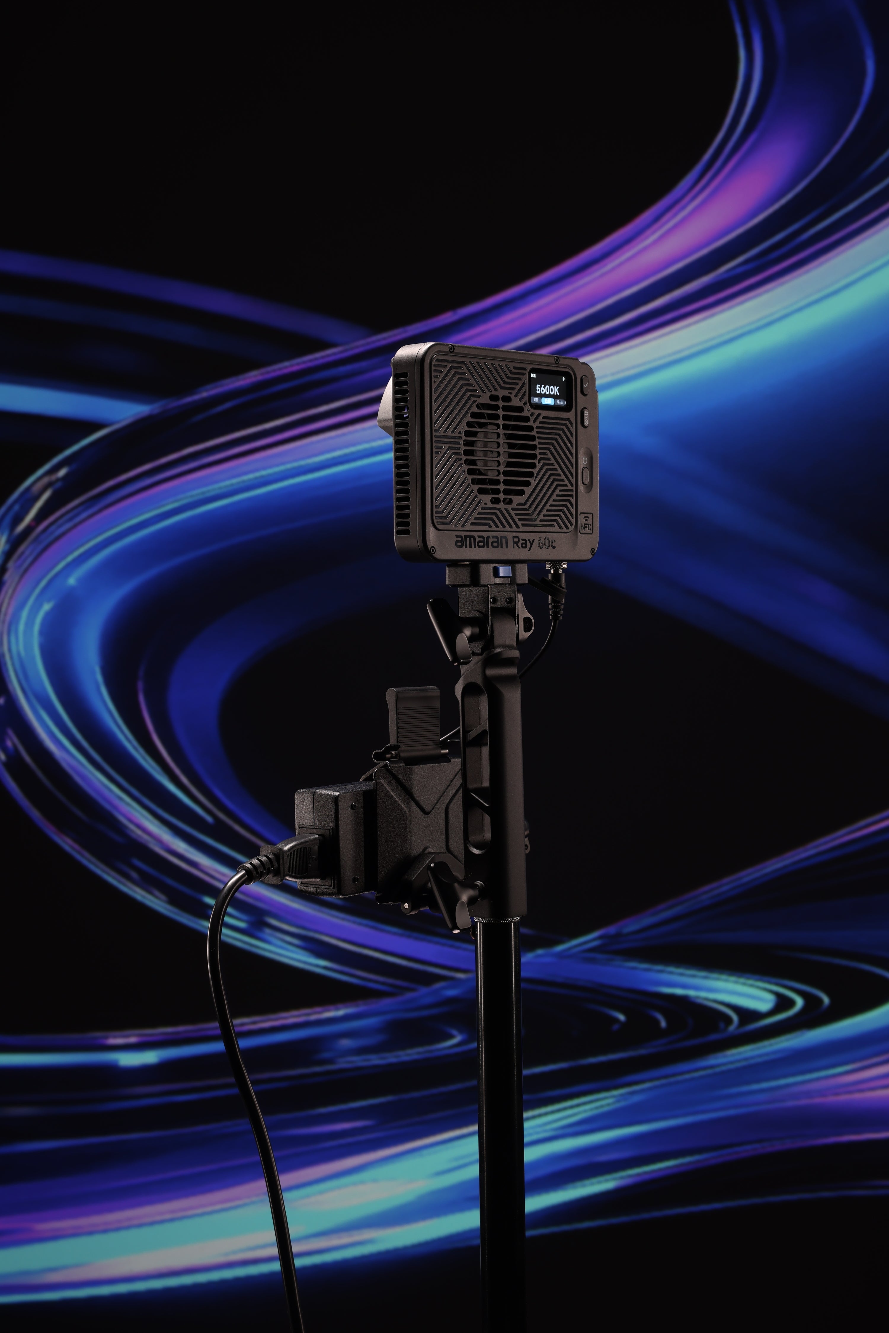 amaran Ace Lock to Baby Pin Adapter Grip with an LED light.