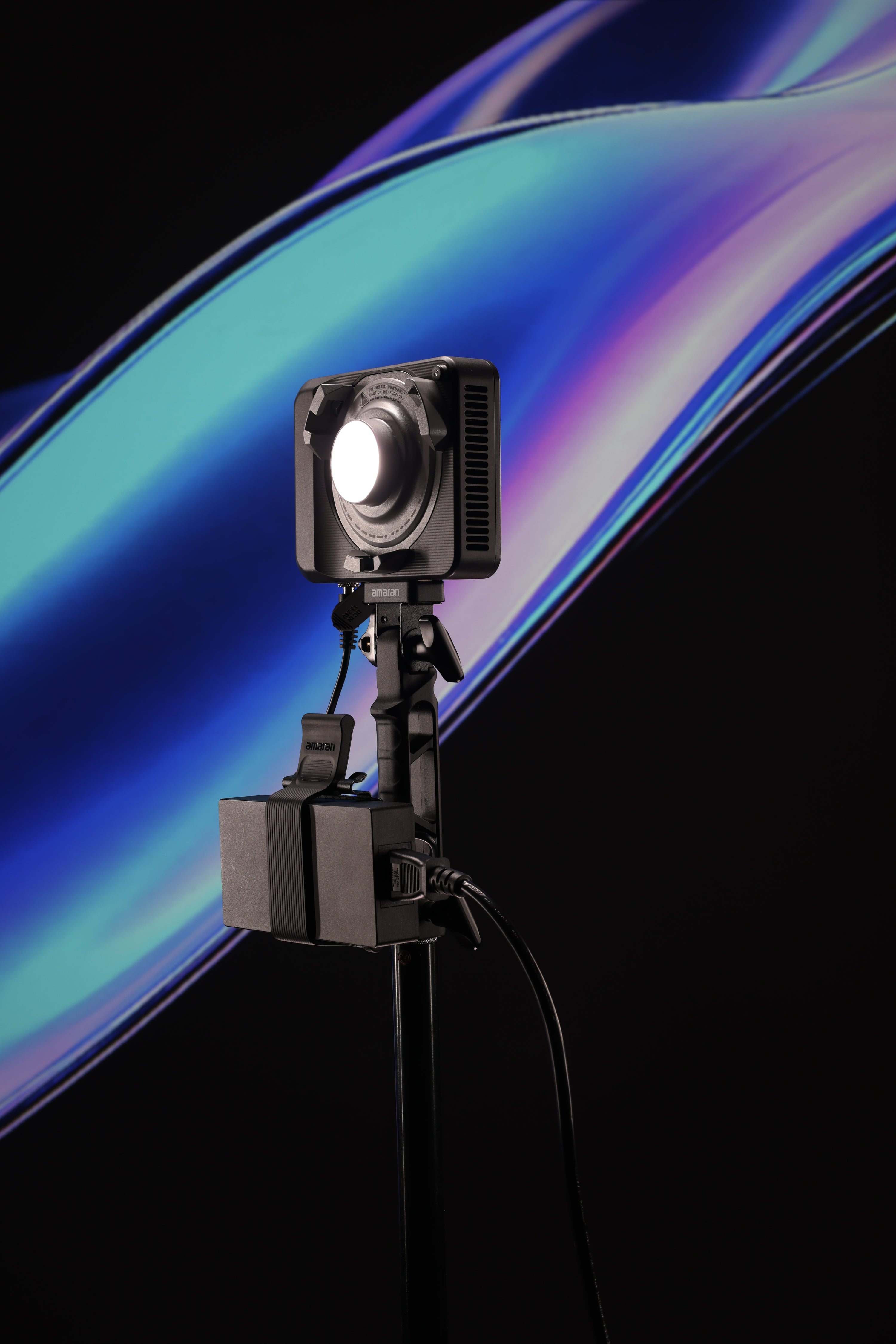 amaran Ace Lock to Baby Pin Adapter Grip with amaran LED Light attached.