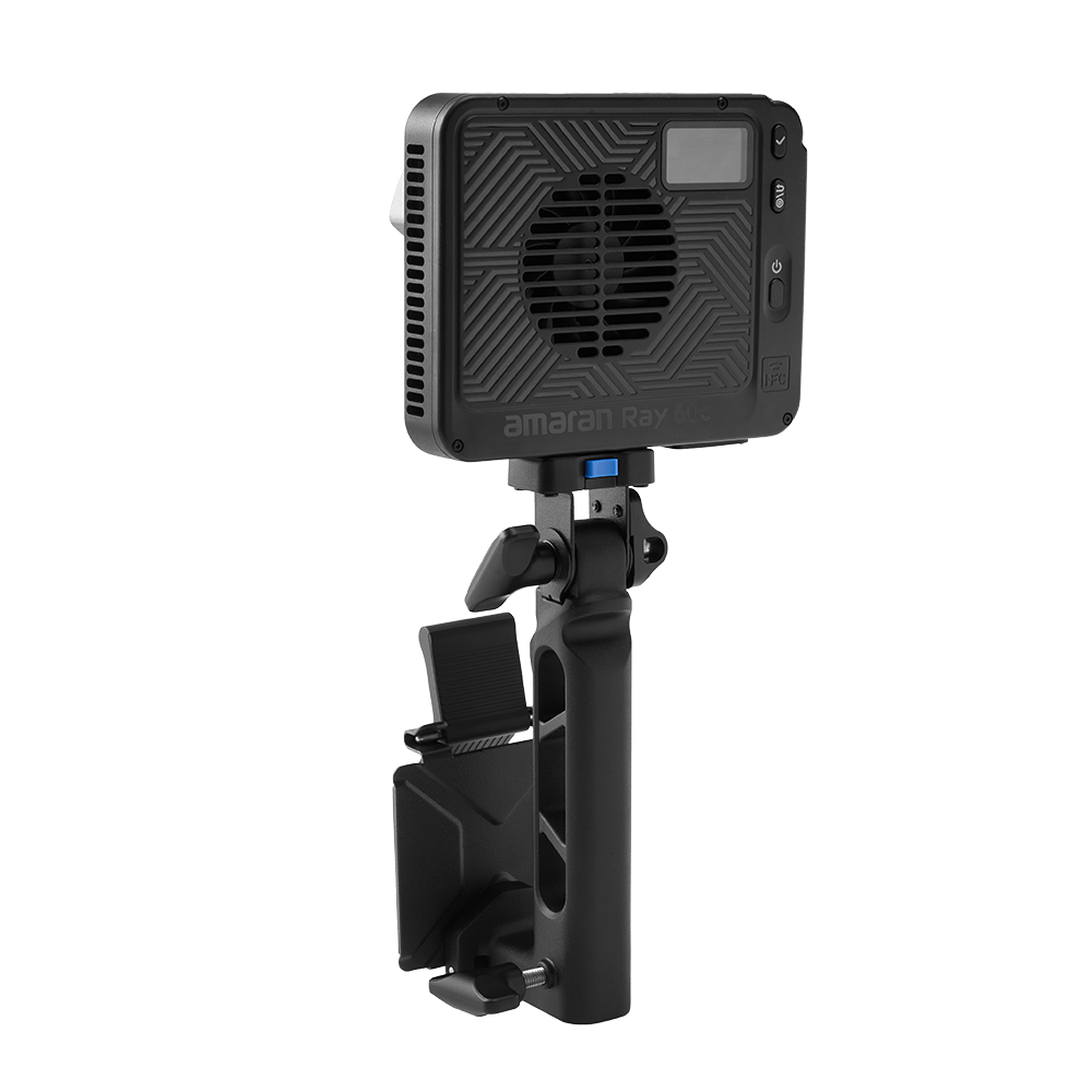 amaran Ace Lock to Baby Pin Adapter Grip shown with an amaran Ray 60c.