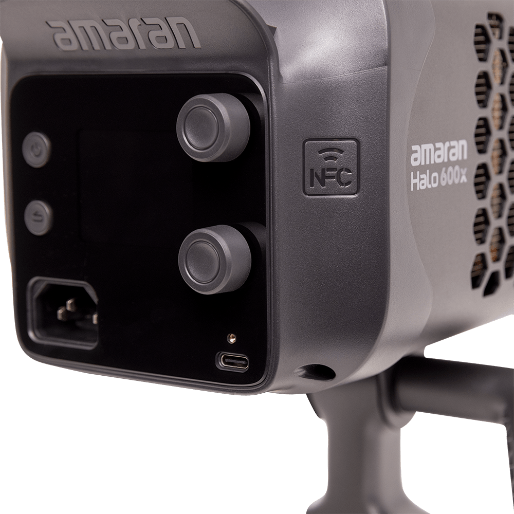 Close-up of amaran Halo 600x's controls panel.