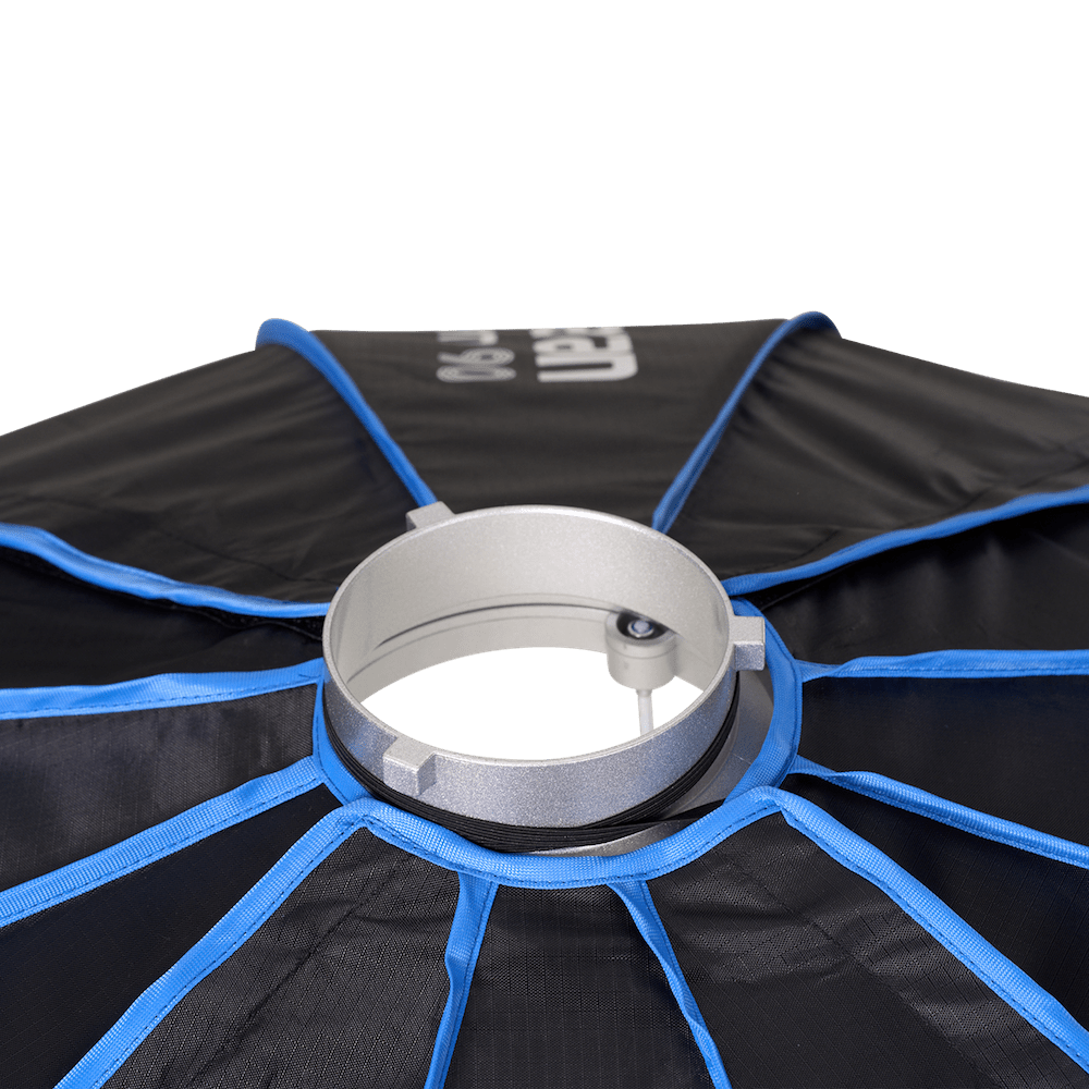 Close-up of the Bowens mount on the amaran Lantern 90.