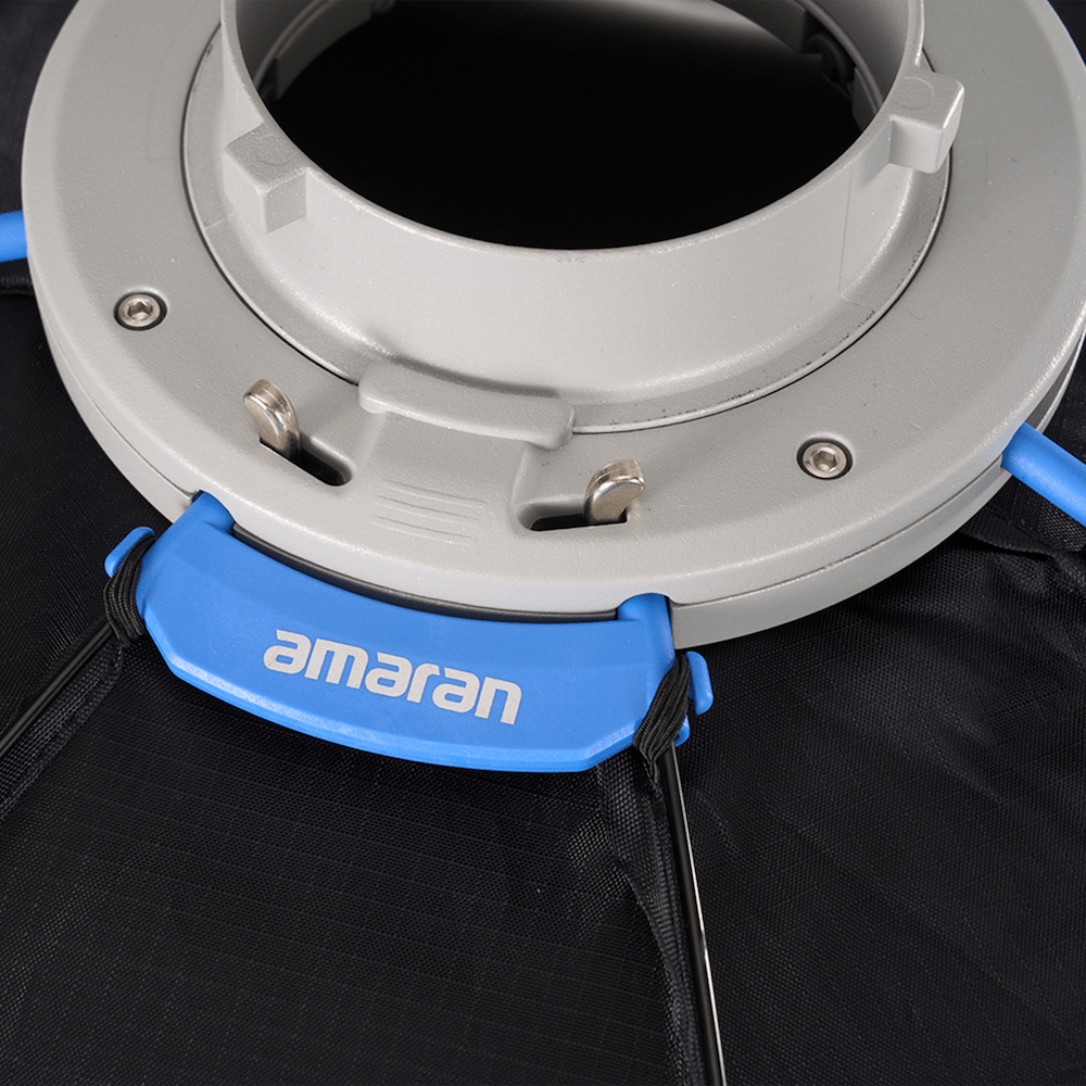 Close-up of the Bowens mount connection on the amaran Octa Dome 120.